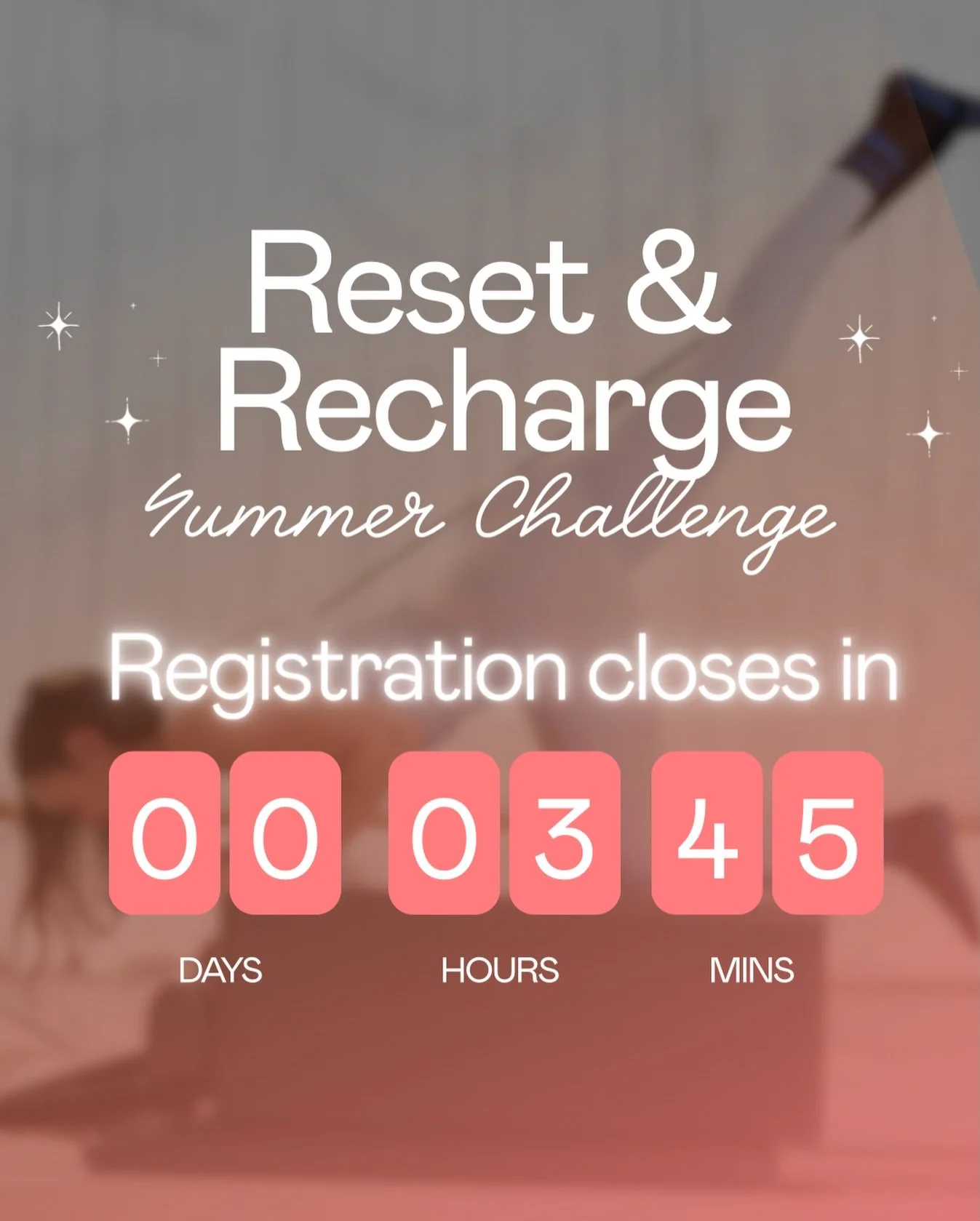 FINAL CALL! 🚨

Reset &amp; Recharge Challenge sign ups close today at 5pm! 

Set your goal, get back into your routine. Build momentum before life fills your calendar again. 

Commit to 3 to 7 classes per week, for 4 weeks and start the year feeling