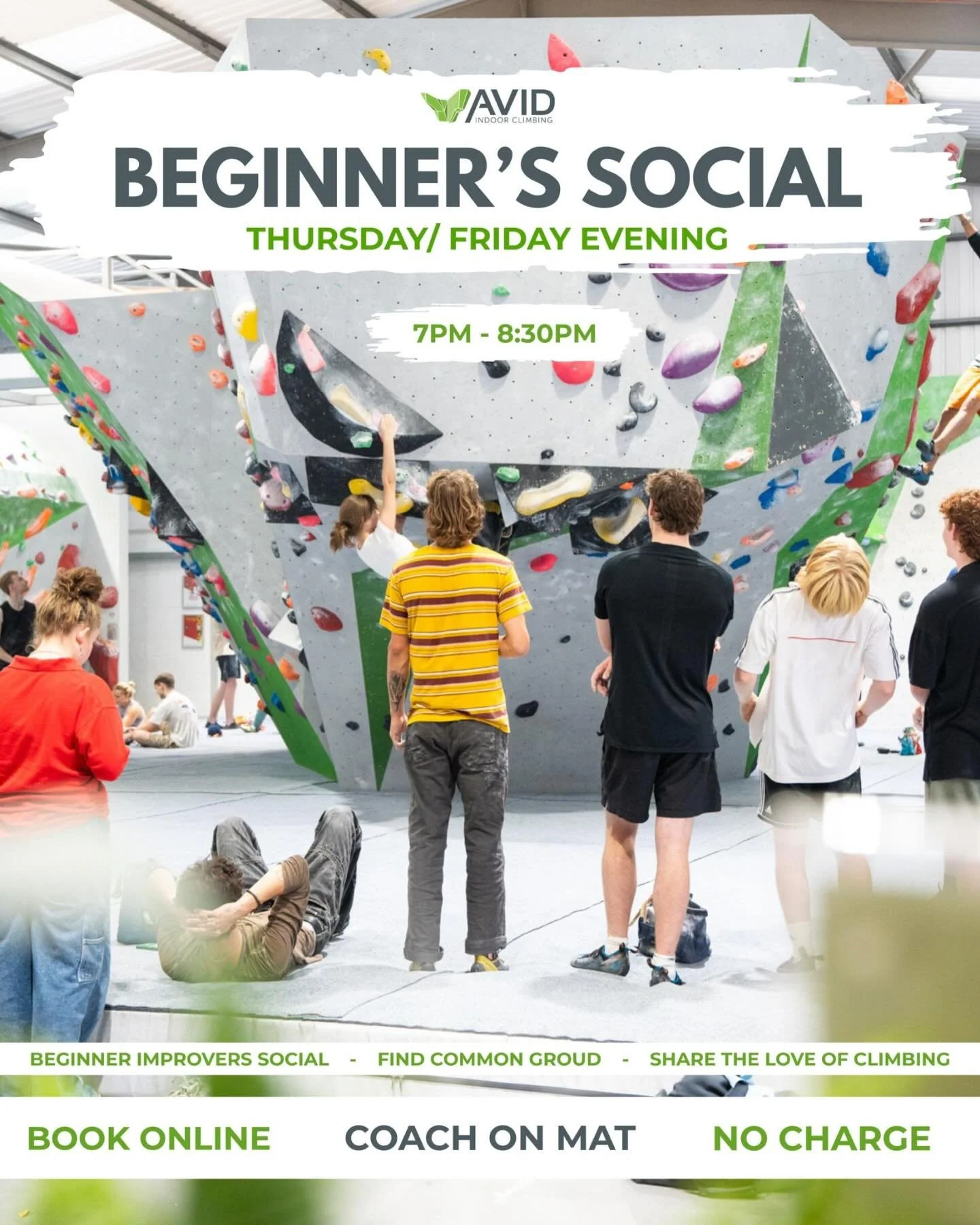 THURSDAY + FRIDAY EVENINGS! 🫡

Fancy climbing with some new faces? Pop on down between 7pm - 8:30pm to have a climb! Reserve spot on website now 🪬