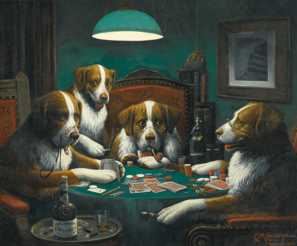 Dogs Playing Poker, by Cassius Marcellus Coolidge (1894)