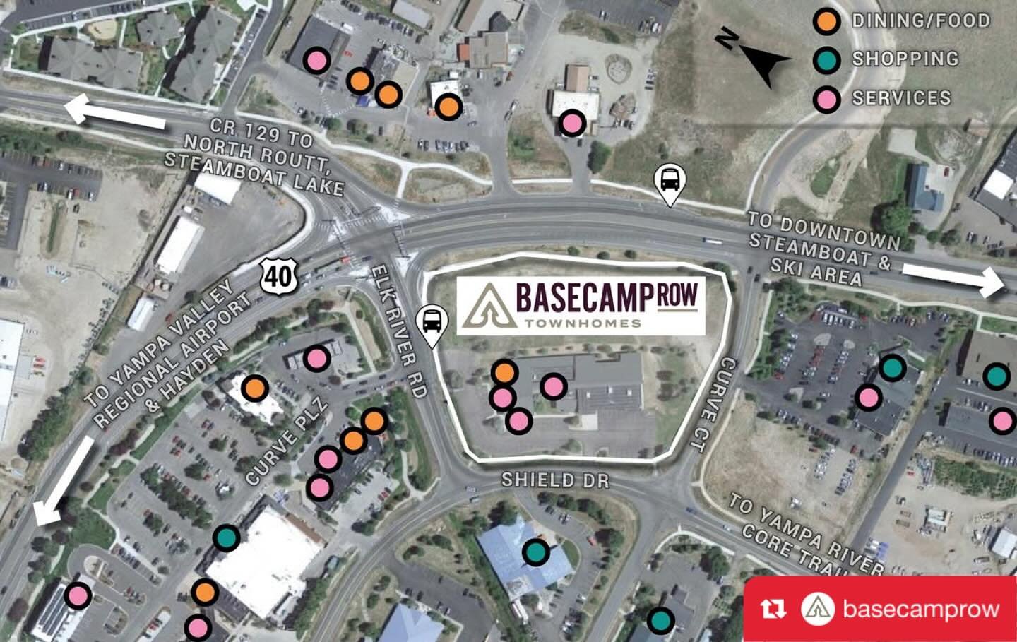 📍 Location. Convenience. Lifestyle.
Basecamp Row Townhomes put you right in the heart of it all &mdash; with dining, shopping, services, and transit just steps from your door. Whether you&rsquo;re heading to downtown Steamboat, the ski area, or catc