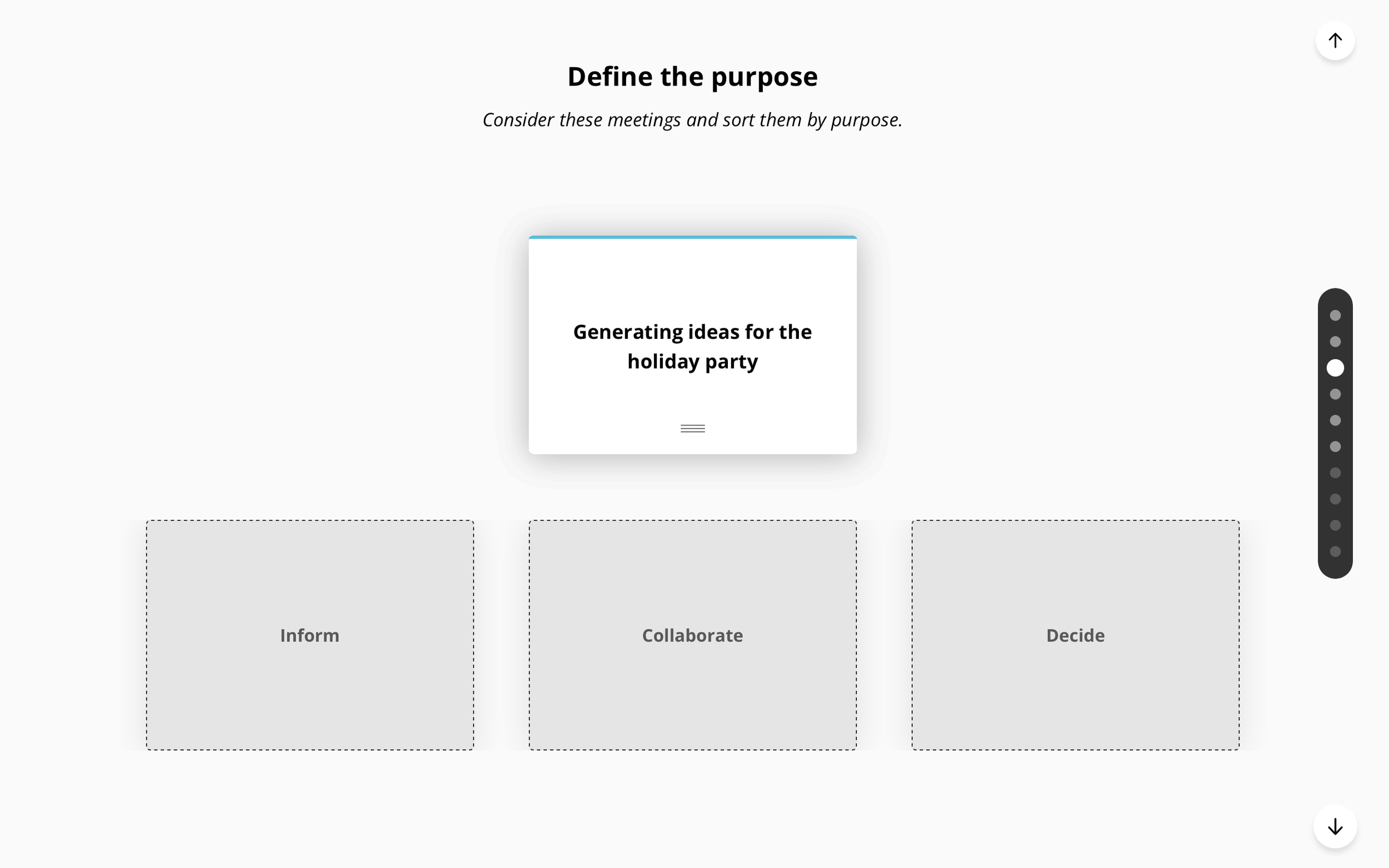 Meeting purpose sorting activity