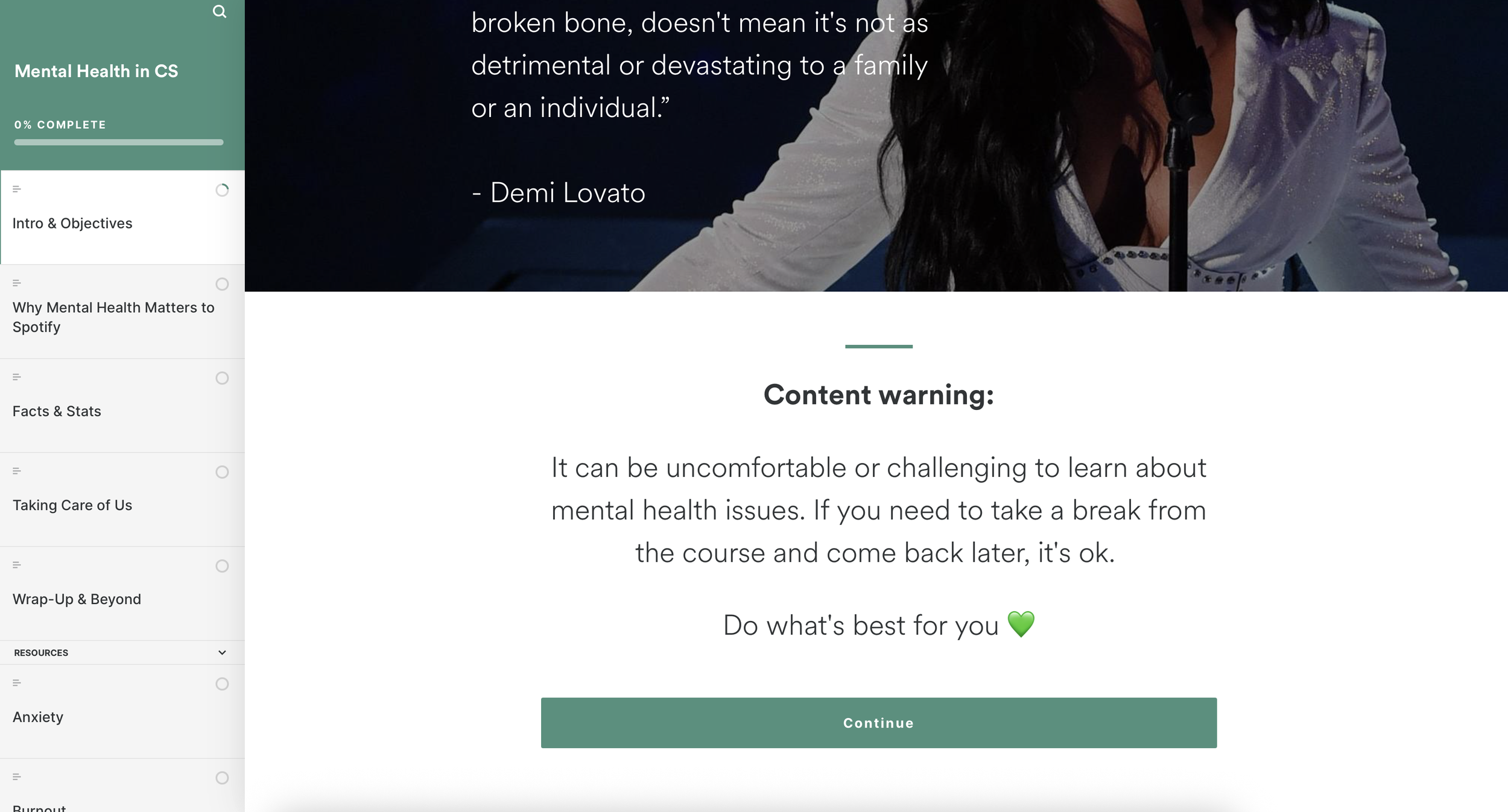 Content warning for the course