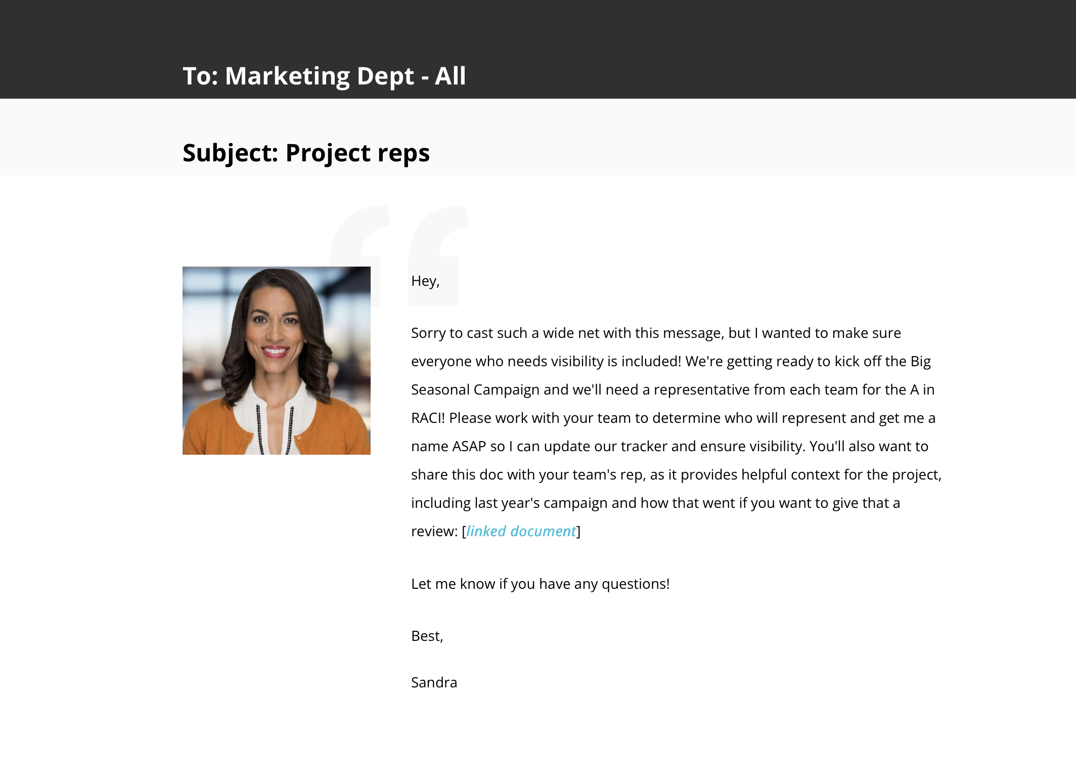 "Before" email