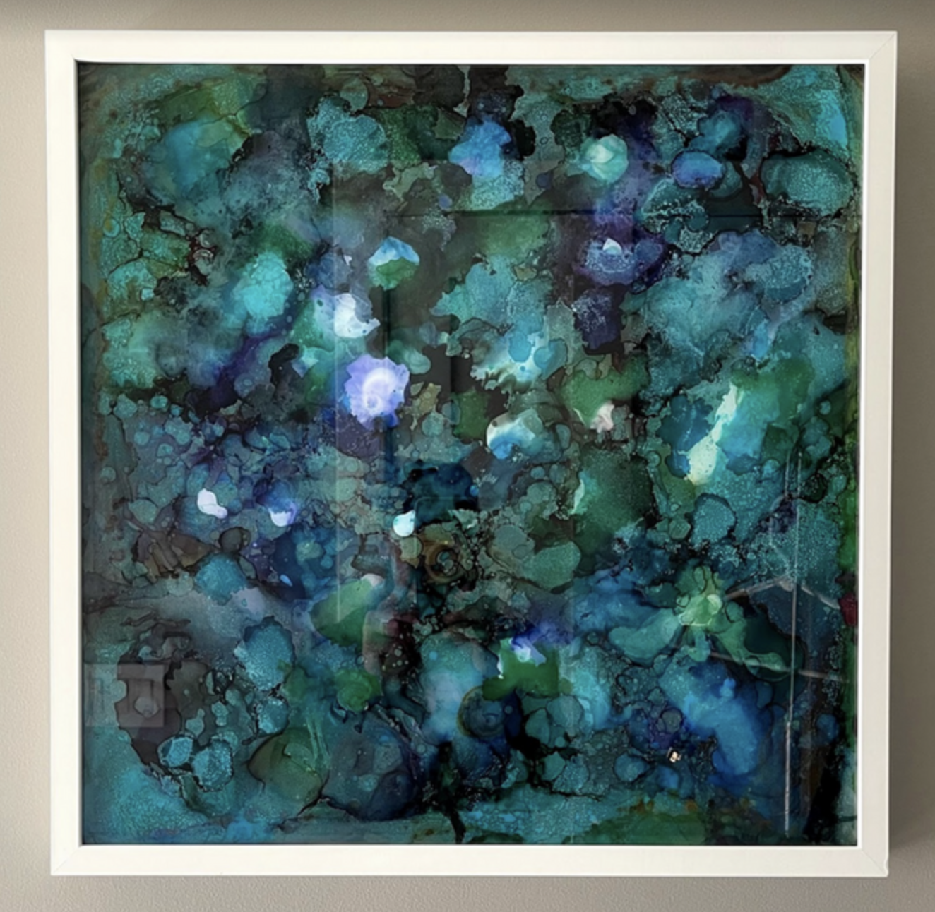 1.5 x 1.5 ft alcohol ink on glass