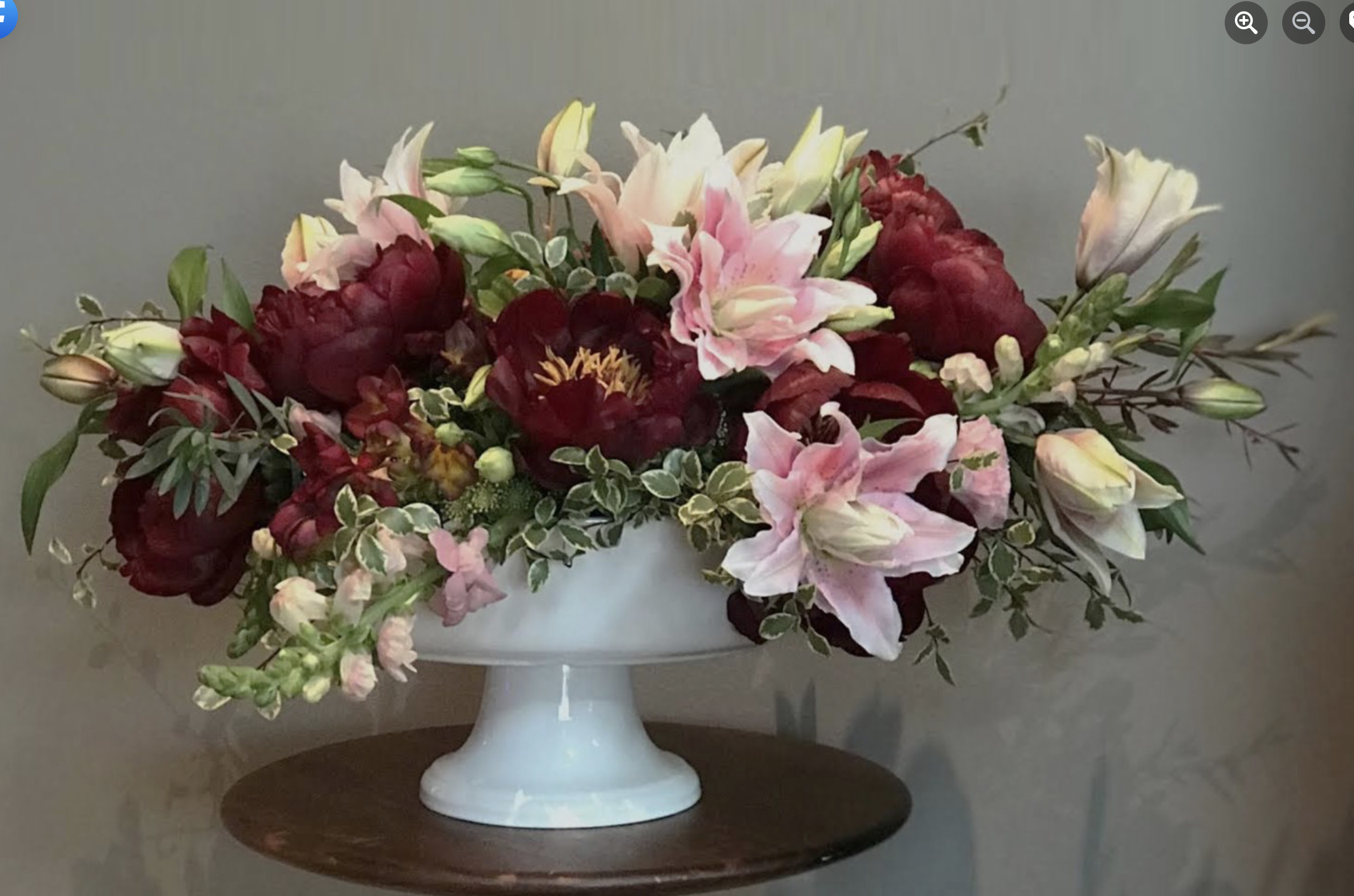 Queen Anne’s Lace, Matthiola Incana, Pittosporum, Lily, Freesia, Lisianthus, and Peony