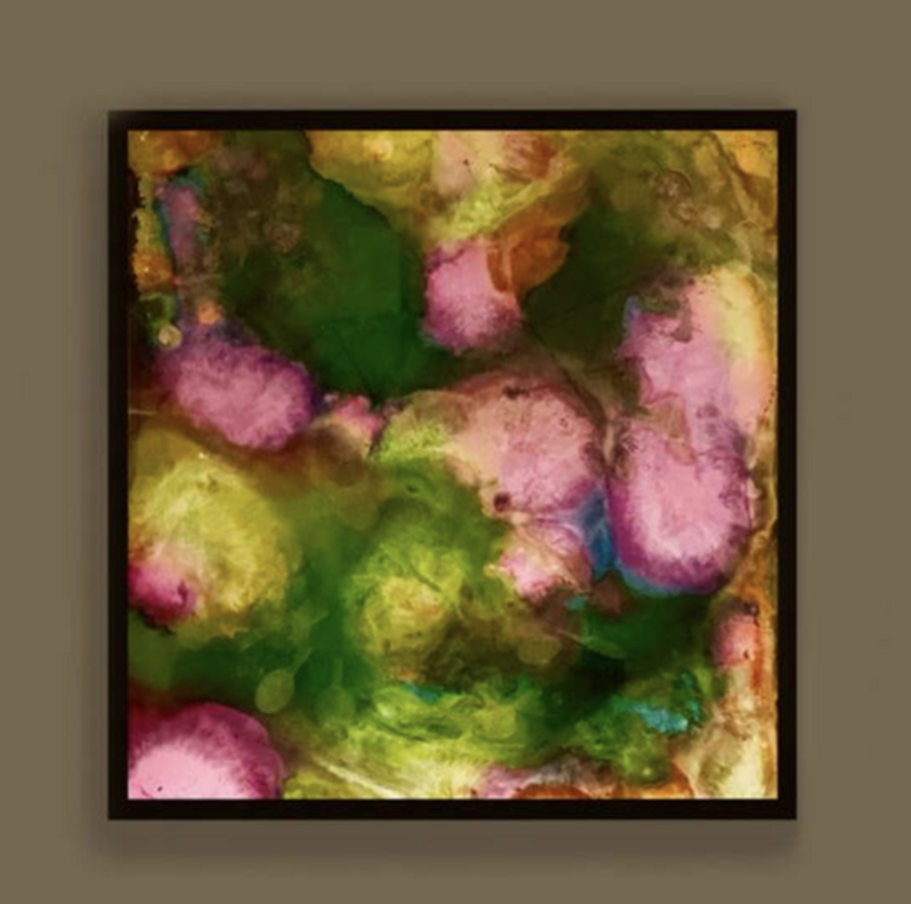 2 x 2 ft alcohol ink, acrylic, on glass