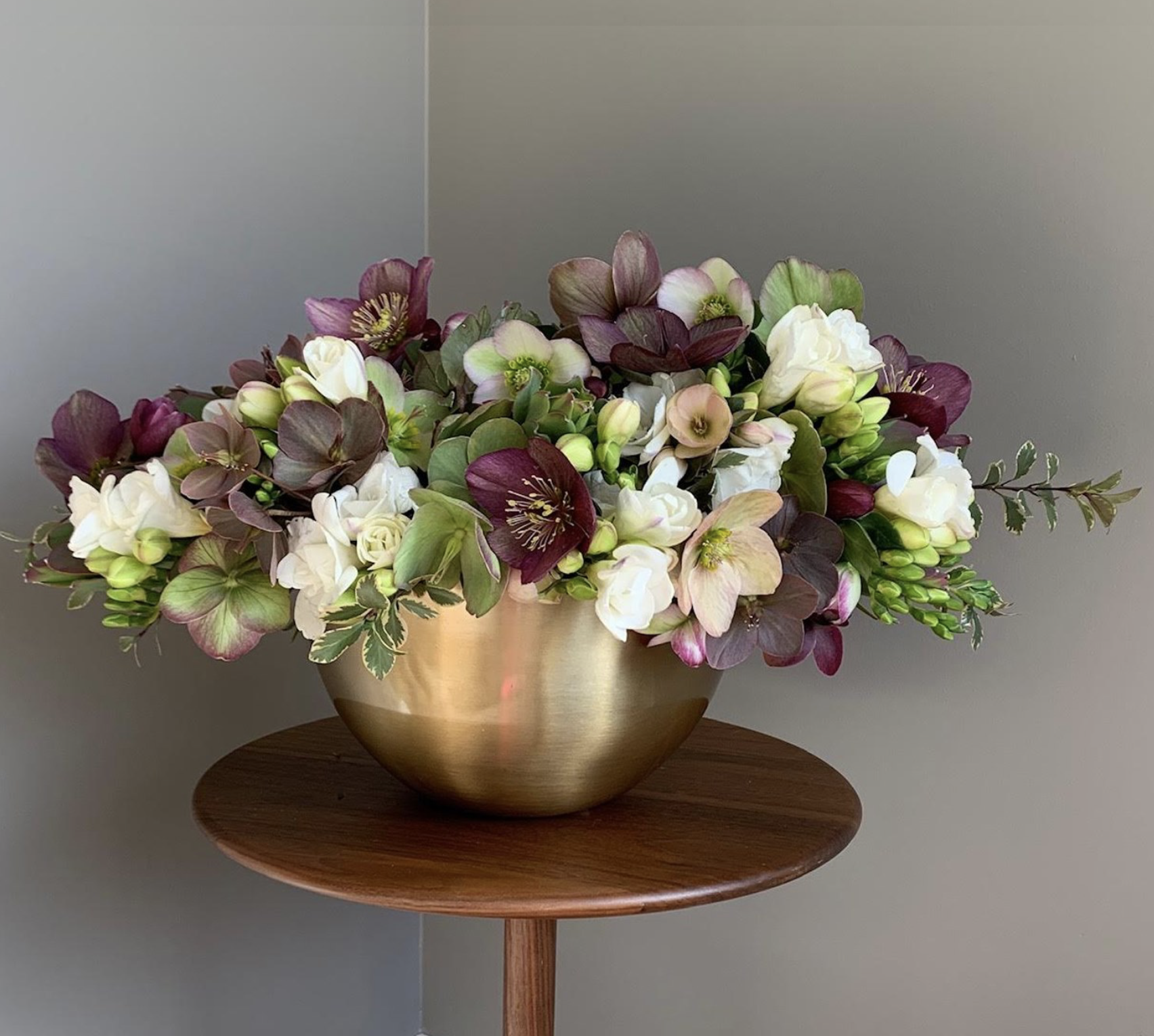 Hellebores, Freesia, and Pittosporum Branch