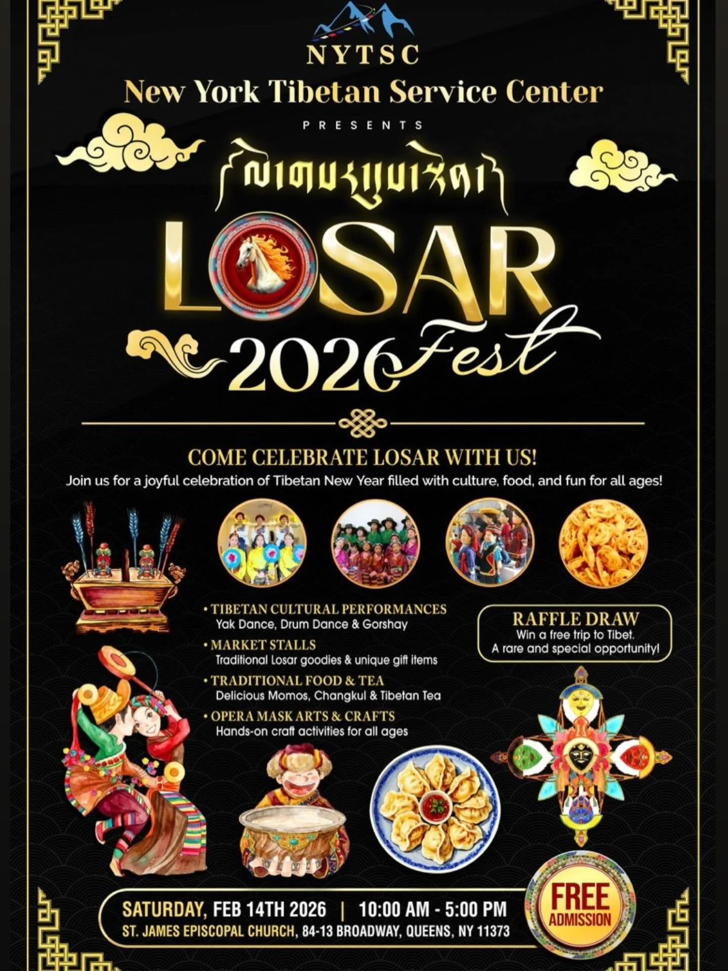 🎊 Join us for our Annual Losar Festival!
A free, public celebration welcoming the community to come together for culture, food, music, and connection.

📅 Saturday, February 14
⏰ 10AM &ndash; 6PM
📍 St. James Episcopal Church, Elmhurst, NY

This is 