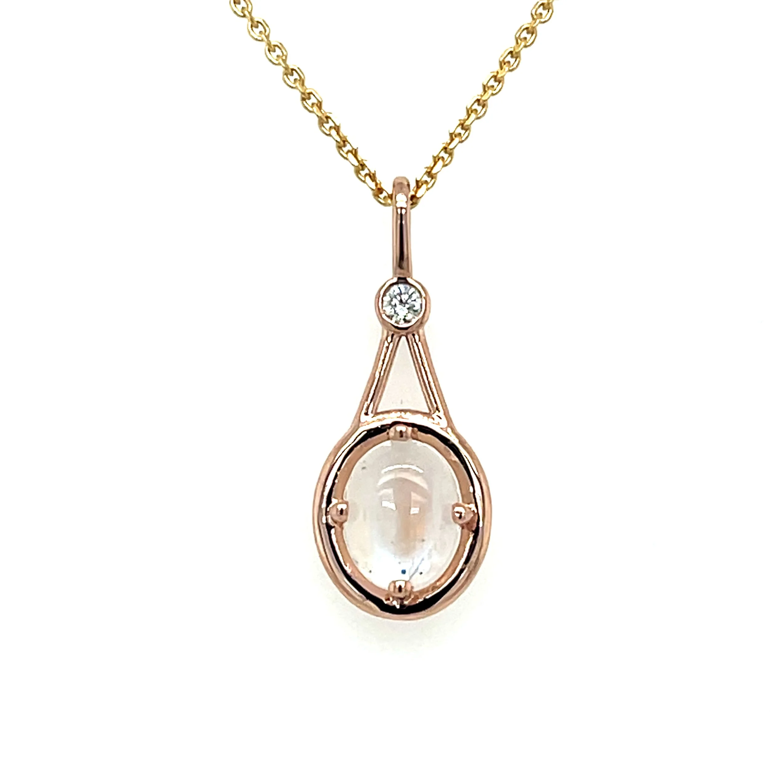 2.20 ct Cabochon Rainbow Moonstone & 0.06 ct Diamond Pendant in 14K Rose Gold