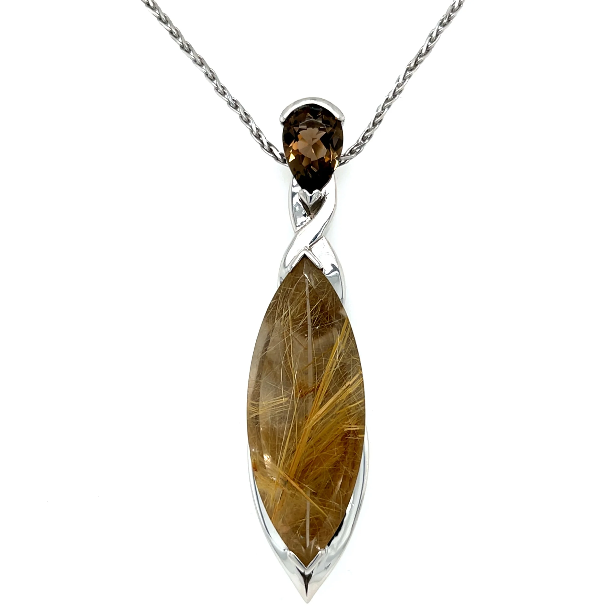 53.00 Carat Rutilated Quartz & 1.00 Carat Smoky Quartz Necklace in Sterling Silver