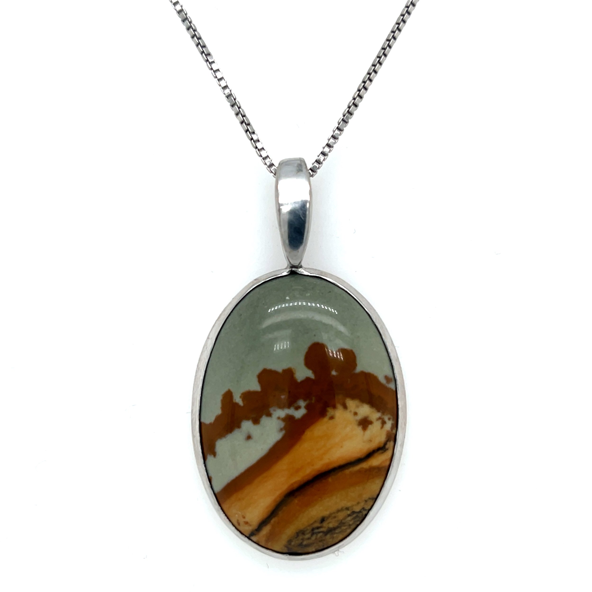 Oval Cut Picture Jasper Pendant