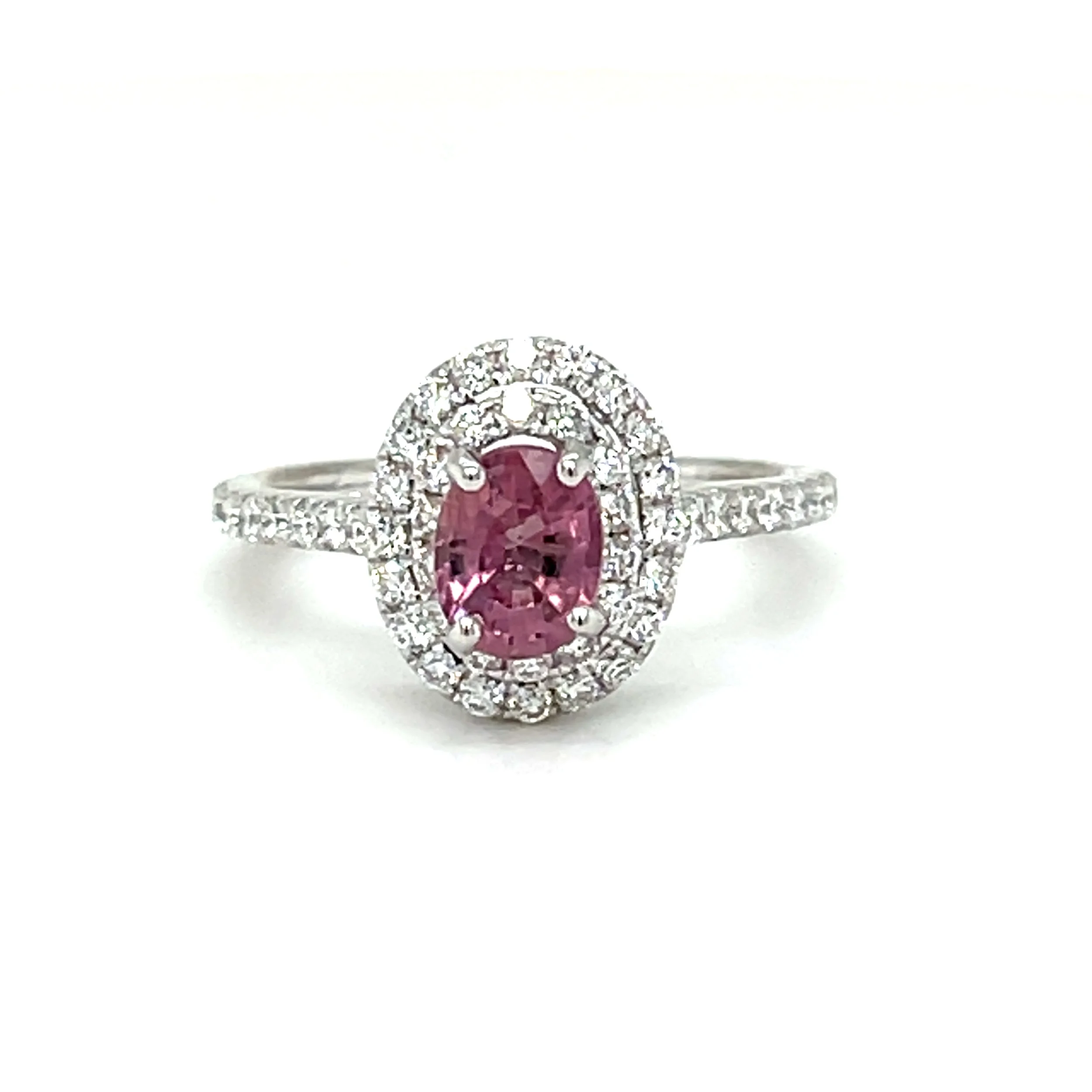 0.80 ct Pink Sapphire and 0.50 cts Diamond Ring in 14K White Gold