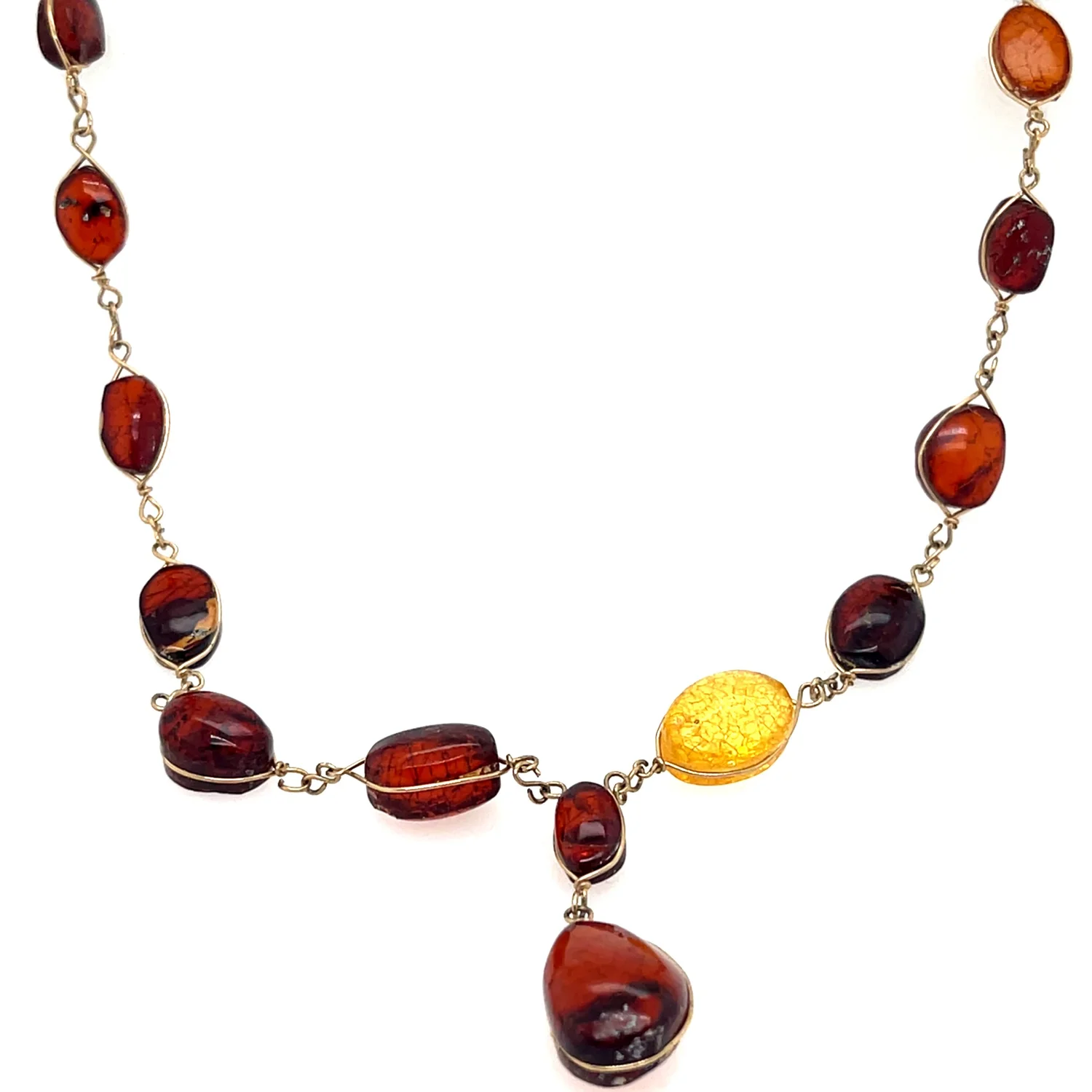Vintage Amber and Gold  Tone Wire Necklace Havana Vintage Gold Necklace in Marbled Amber Illusion  main image 3