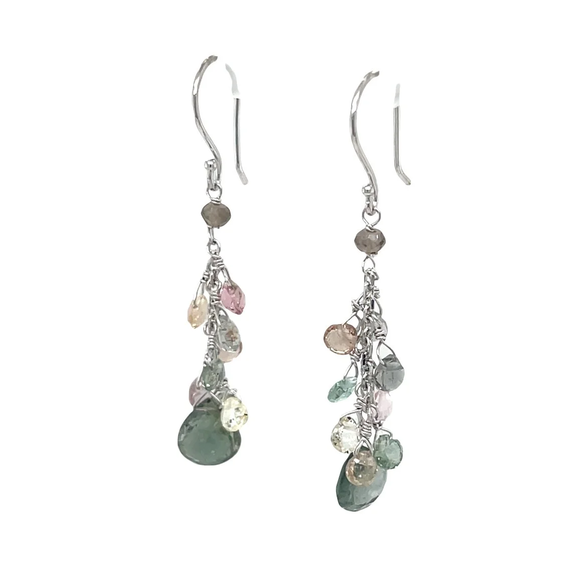 Mixed Tourmaline Drop Earrings in 14K White Gold