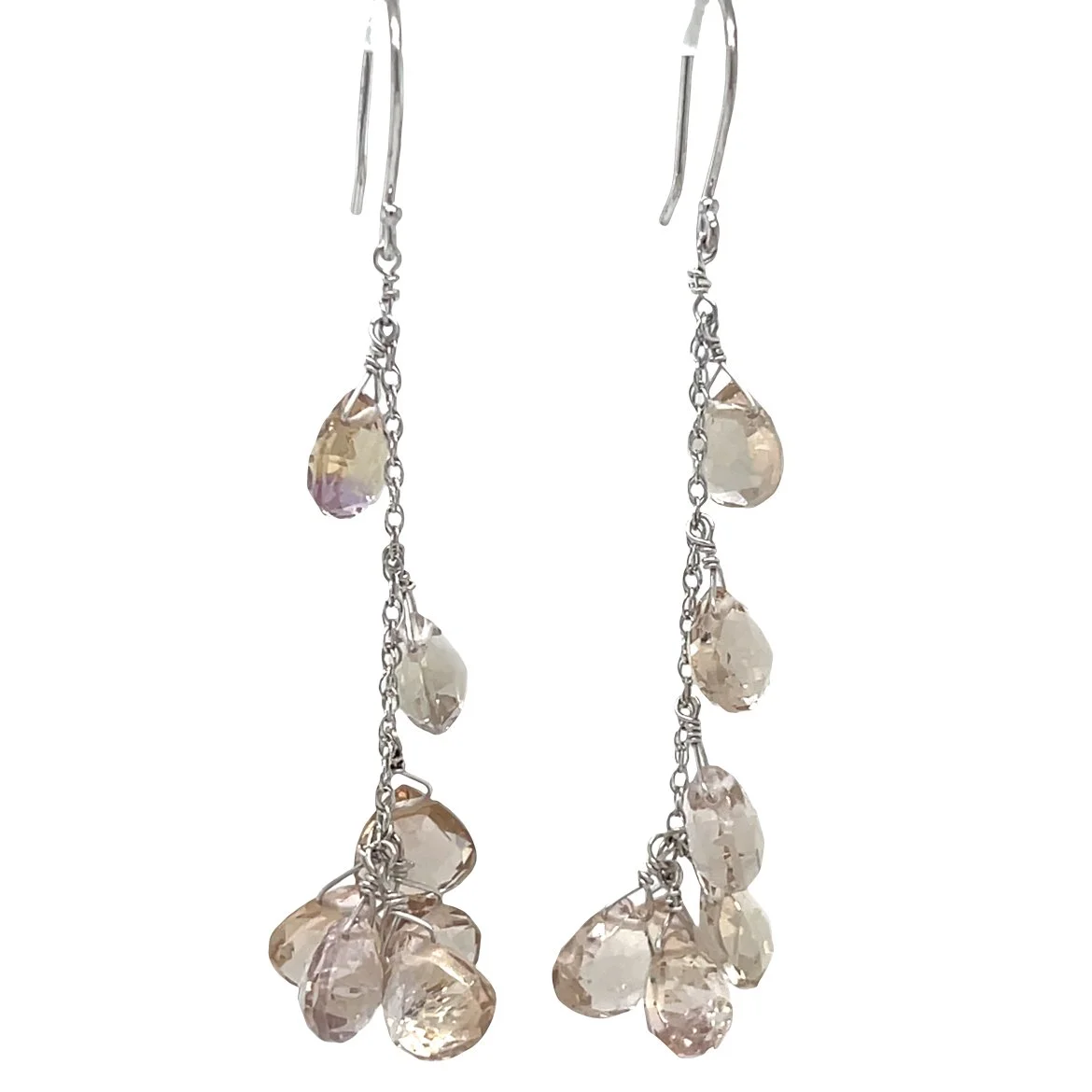 Prehnite Cascade Drop Earrings in 14K White Gold