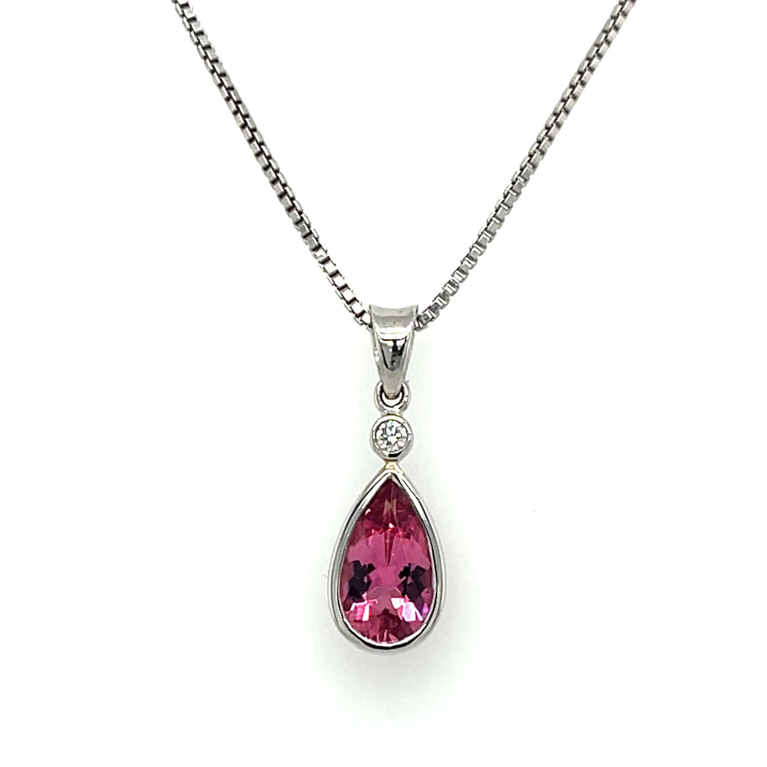 1.34 ct Pink Tourmaline & 0.04 ct Diamond Pendant in 18K White Gold