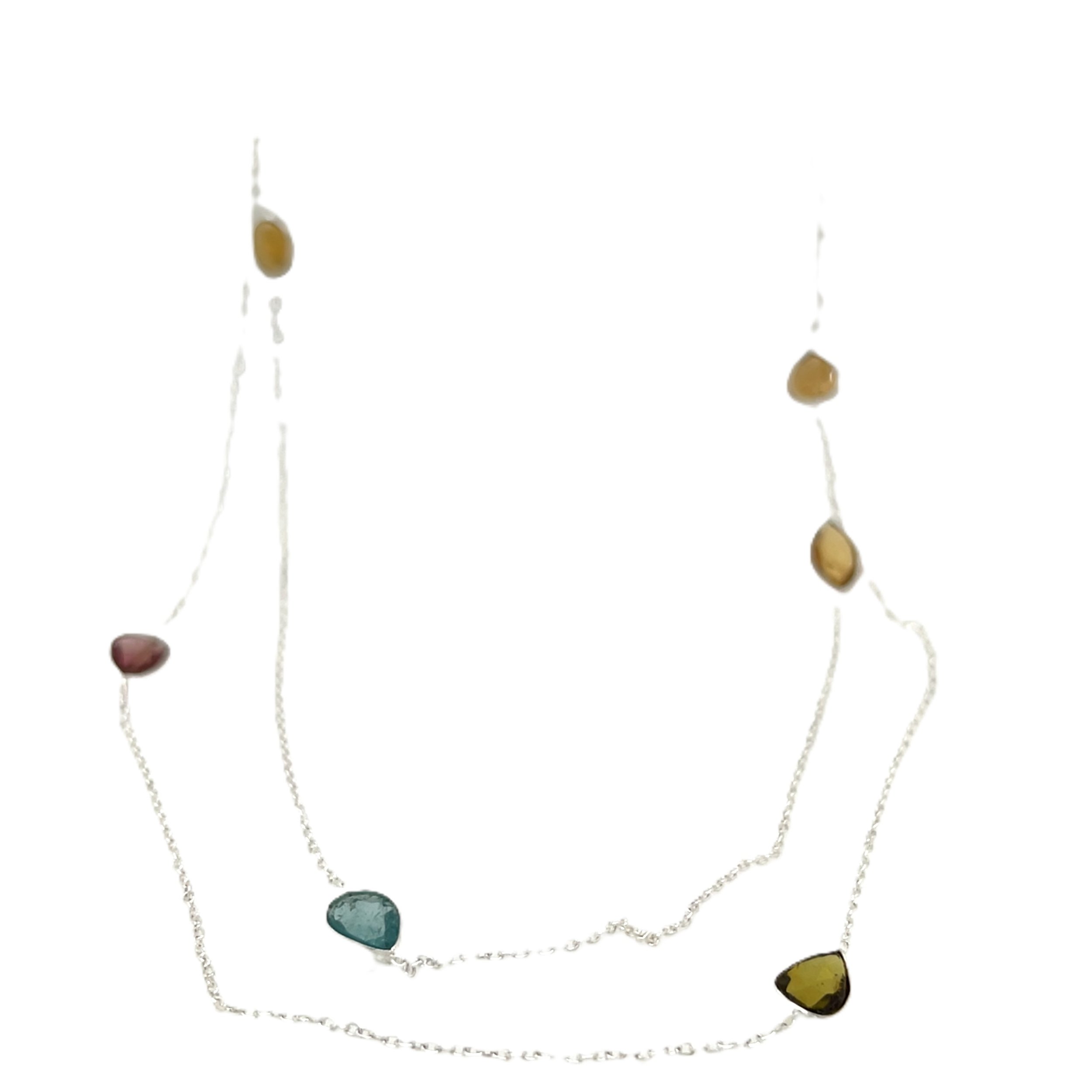 Multi Tourmaline Station Necklace in Sterling Silver – 38 Inches