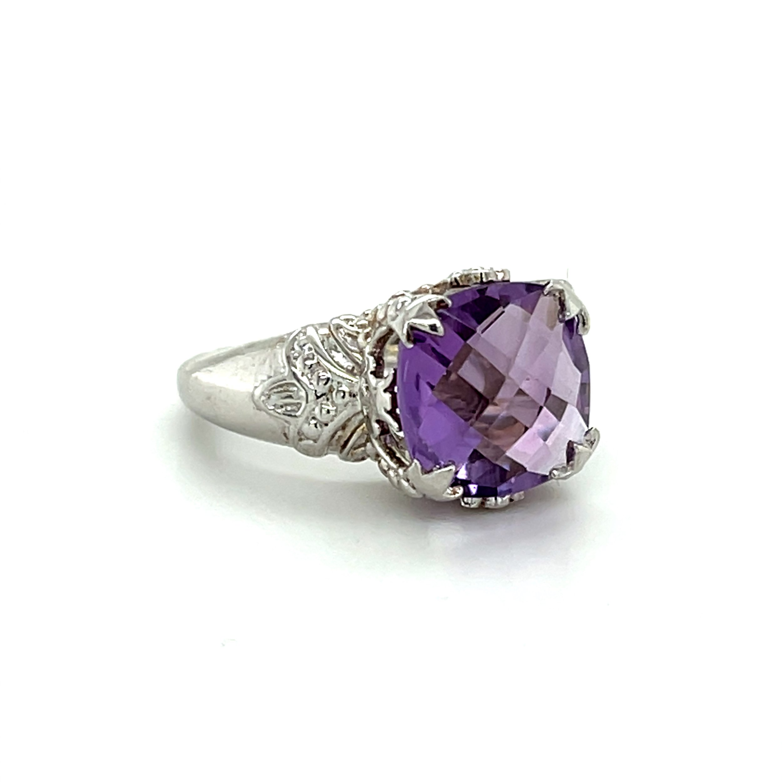 Cushion Cut Amethyst Filigree Ring