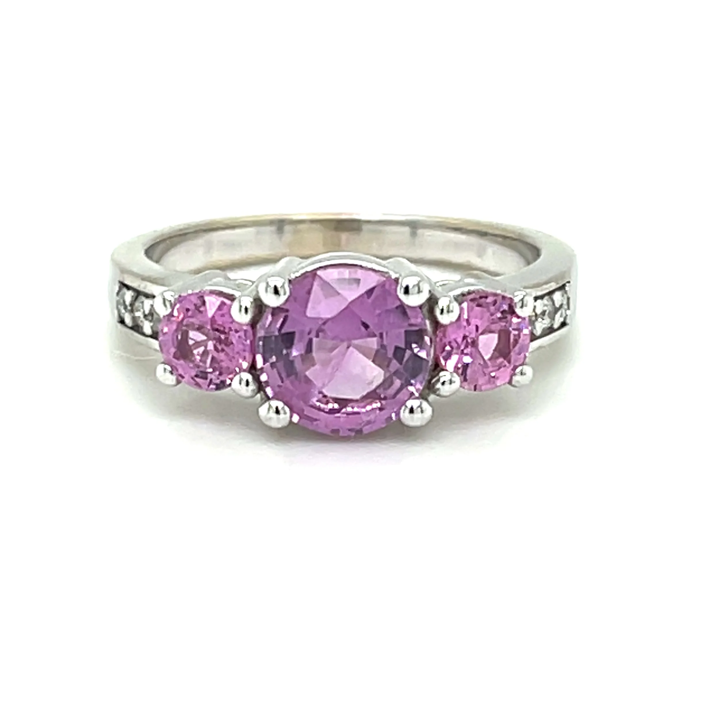 2.33 ct Pink Sapphire & 0.12 ct Diamond Ring in 14K White Gold
