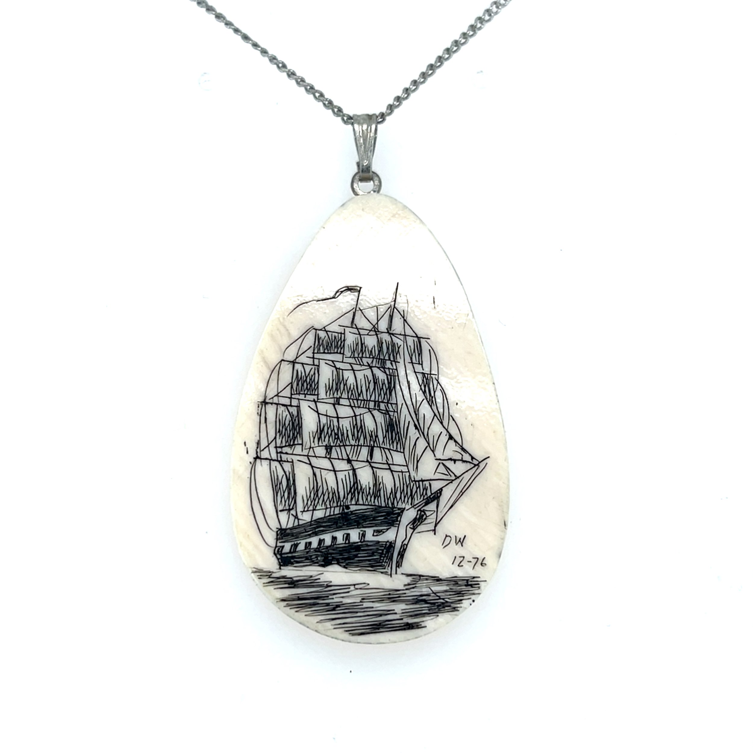 Scrimshaw Pendant Carved on Bone