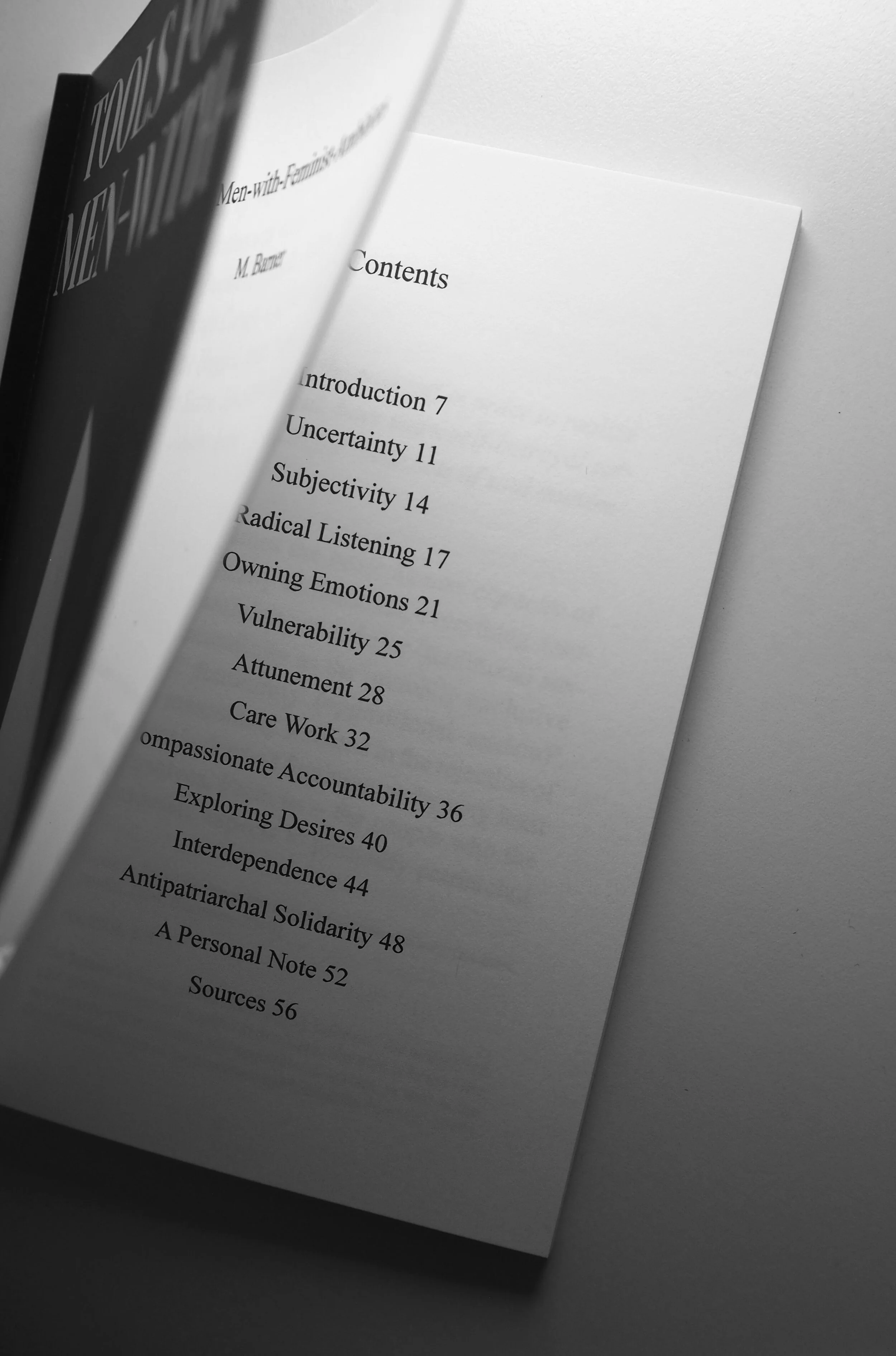 Image showing a photograph of the table of contents of Tools for Men-with-Feminist-Ambitions