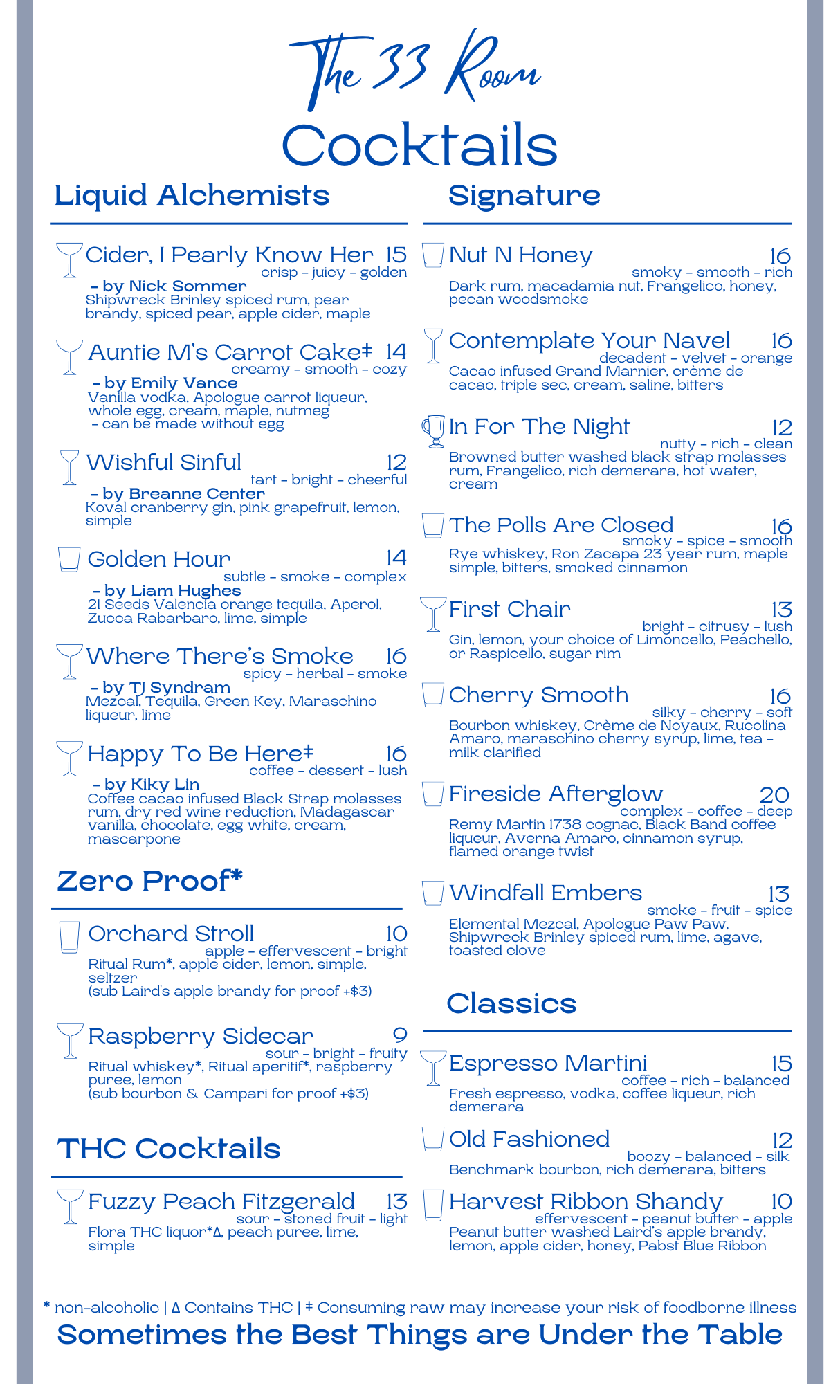 Fall and Winter cocktail menu