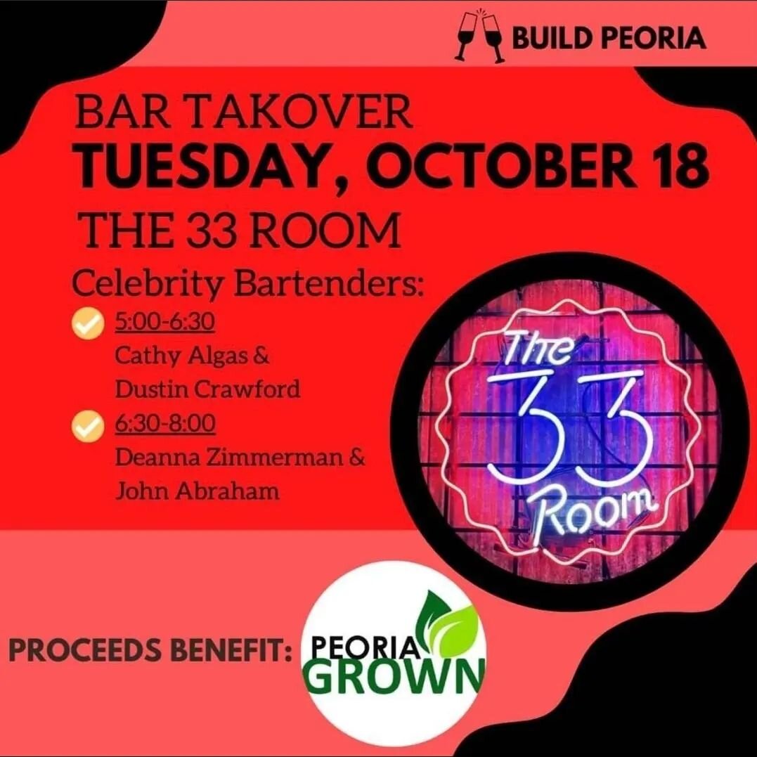 Tuesday Takeover, open tonight with limited menus from 5pm-8pm
Vote with your tips for your favorite bartending team (Dustin and Cathy! 😉) Tips go to the fundraiser for Peoria Grown - a non-profit dedicated to addressing food insecurity in Peoria pr