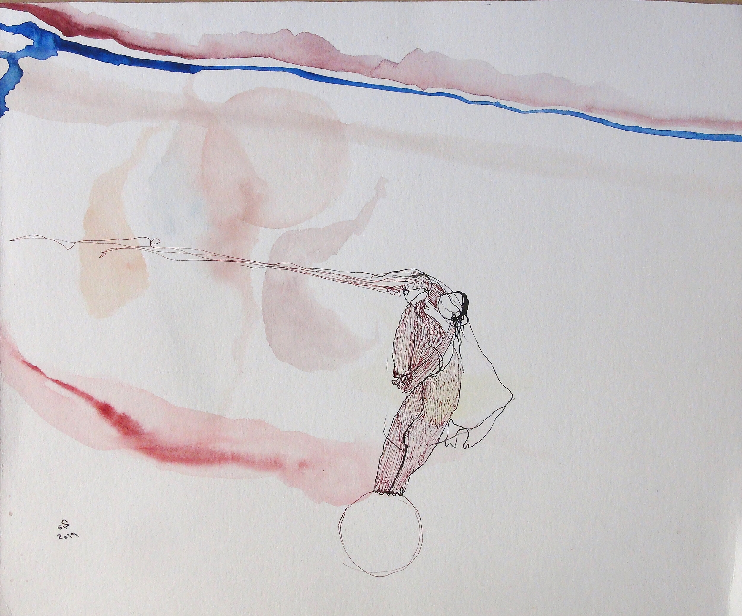 33 x 27 cm
Metal-brush and watercolor on paper 2019