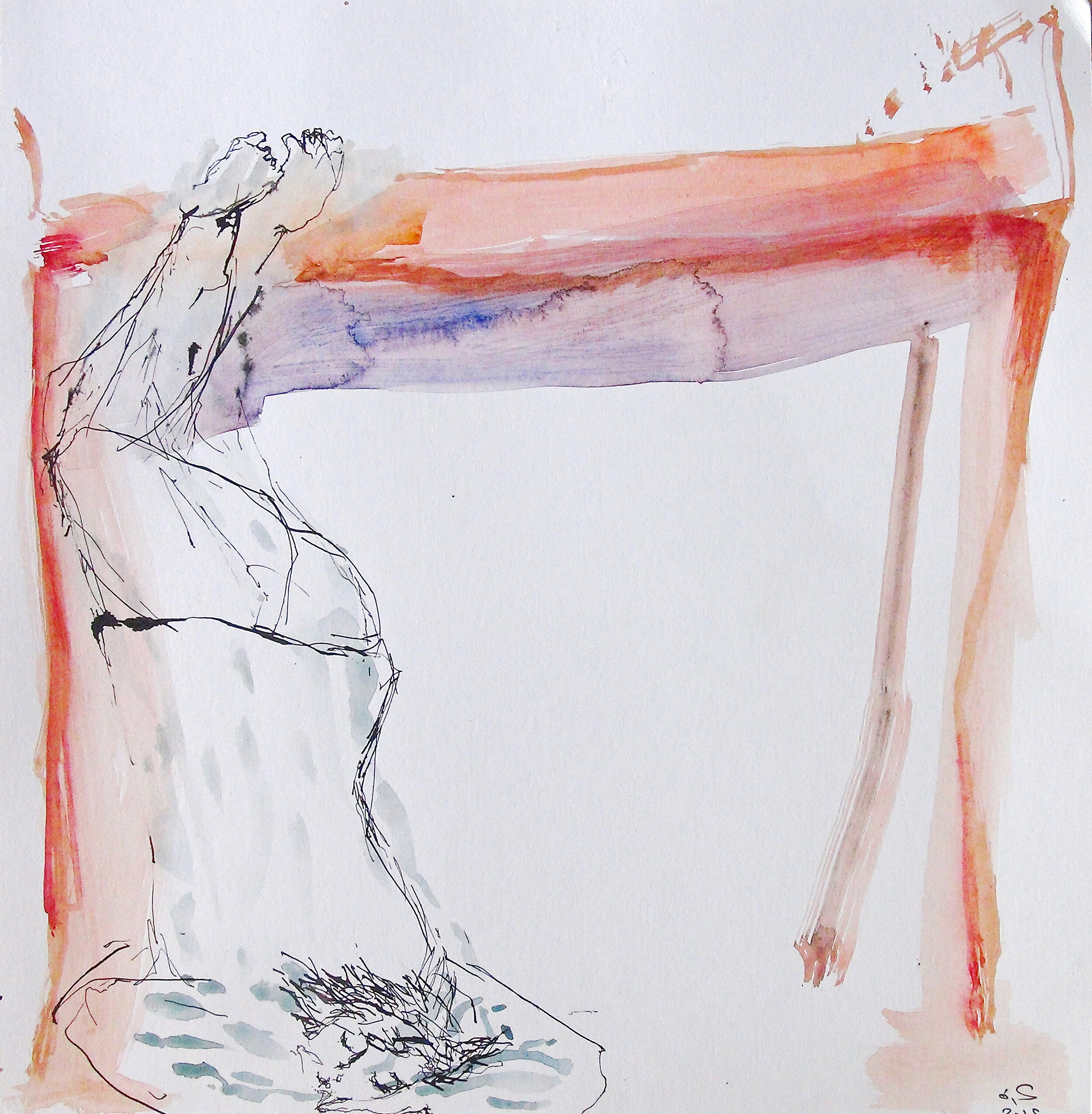 30 x 30 cm
Metal-brush and watercolor on paper 2019
