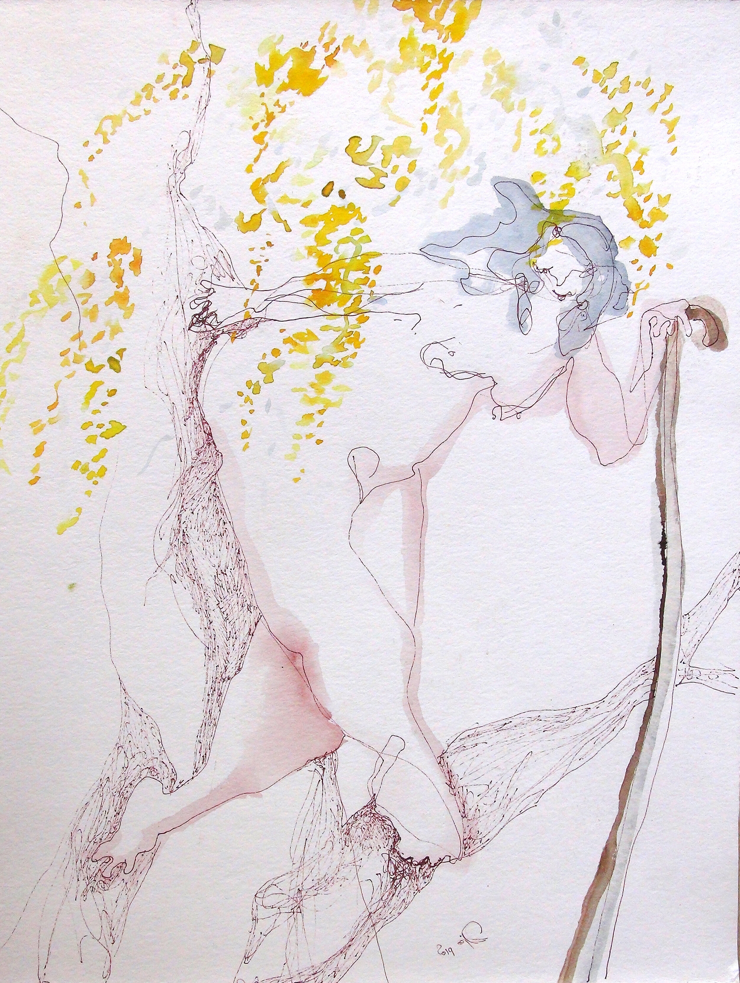 28 x 33 cm
Metal-brush and watercolor on paper 2019