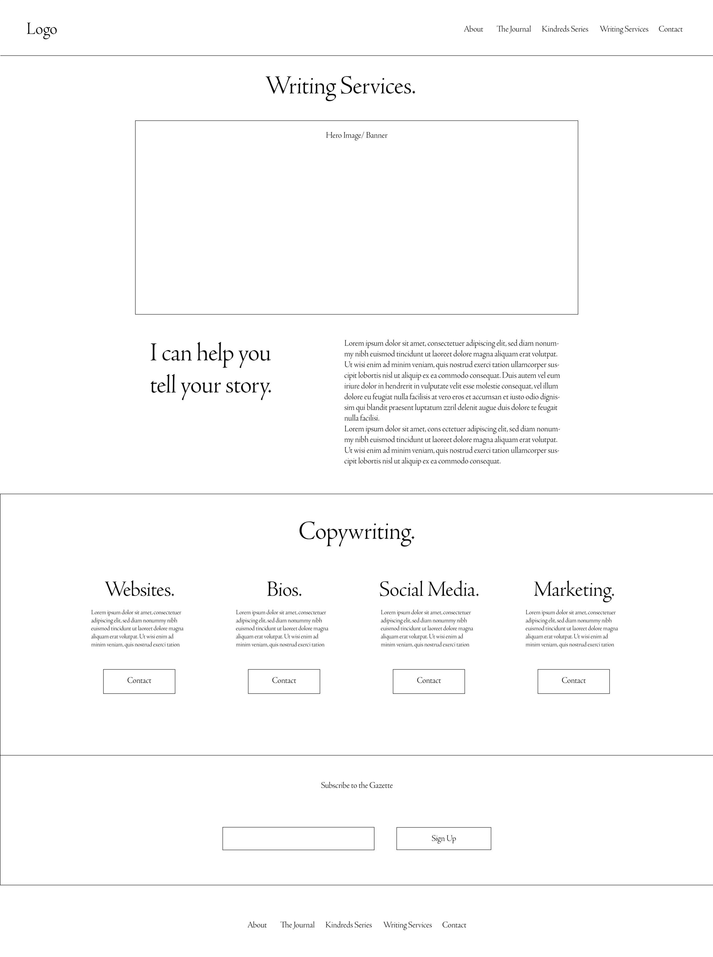 Wireframe for her services page.
