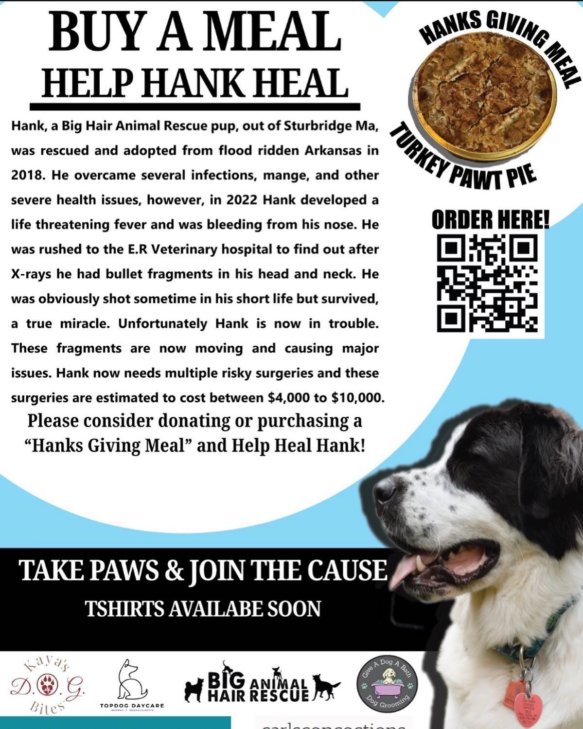 Sharon at Kaya&rsquo;s dog bites really knows how to rally up support! Please consider purchasing a meal to help Hank heal! We appreciate all the support received already!