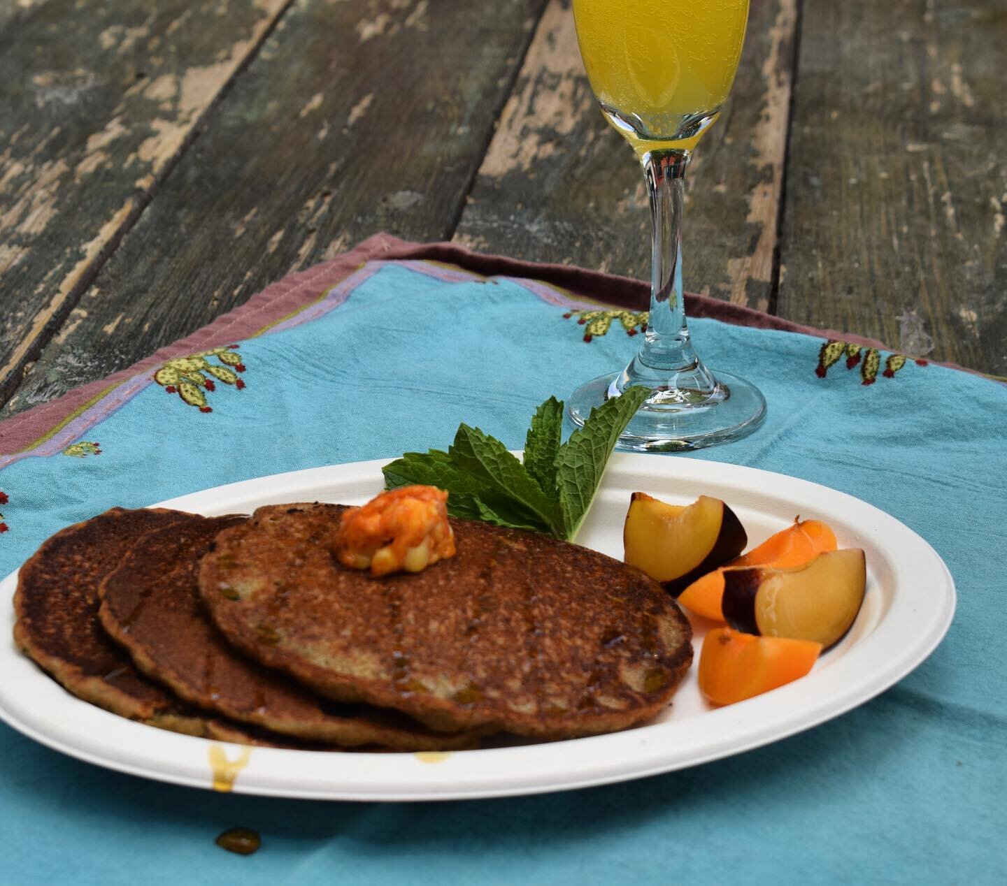 Swing by for some Blue Corn Pancakes until 2pm today and from 12-2pm tomorrow. 

Served with Red Chile Honey Butter and seasonal fruit 😋

#brunch #pancakes #mimosas #weekend #weekendvibes #newmexico