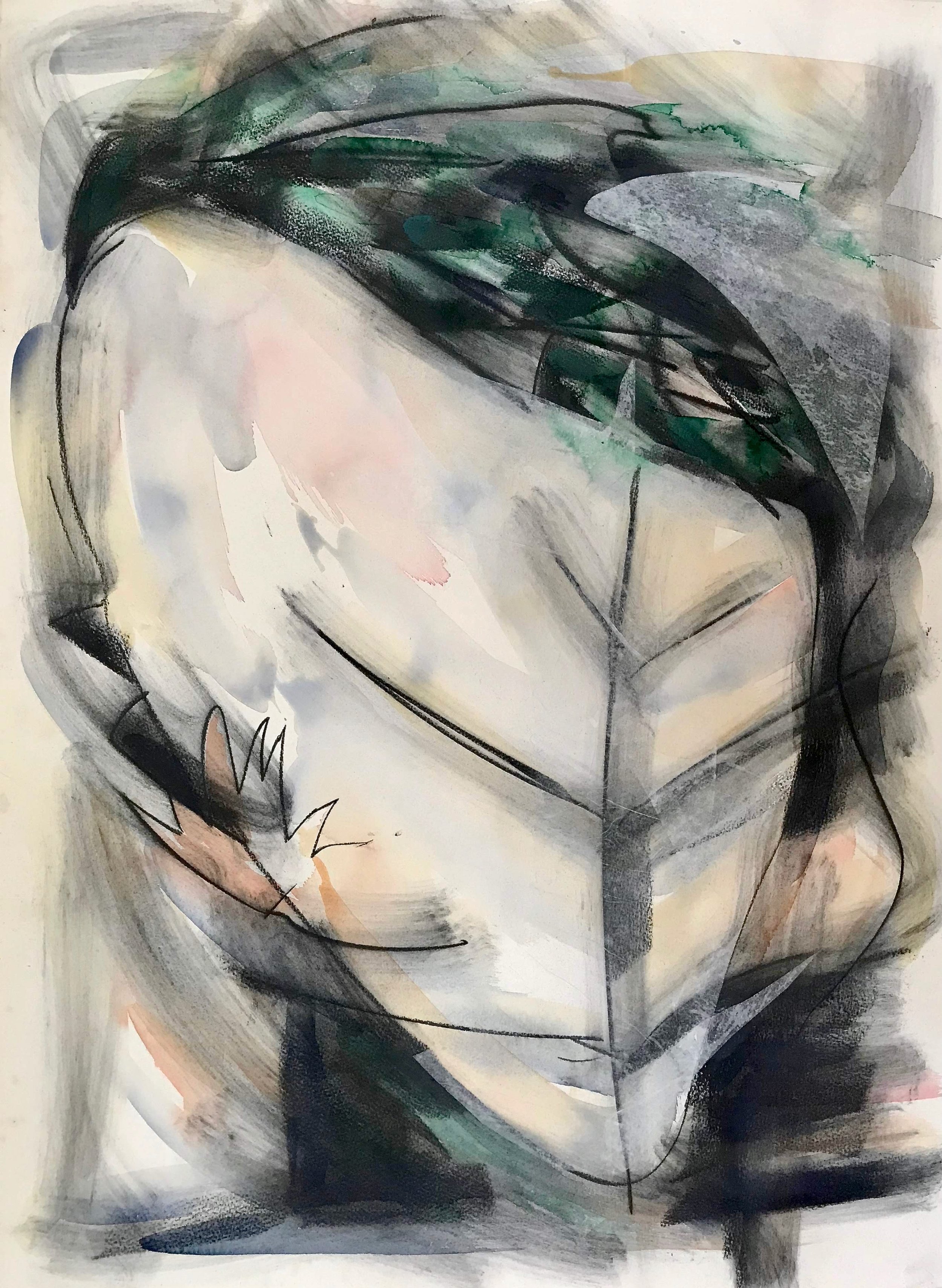 Moss Covered Erratic, KBDesrosiers, 30%22x22%22, charcoal, watercolor, chine colle.jpeg