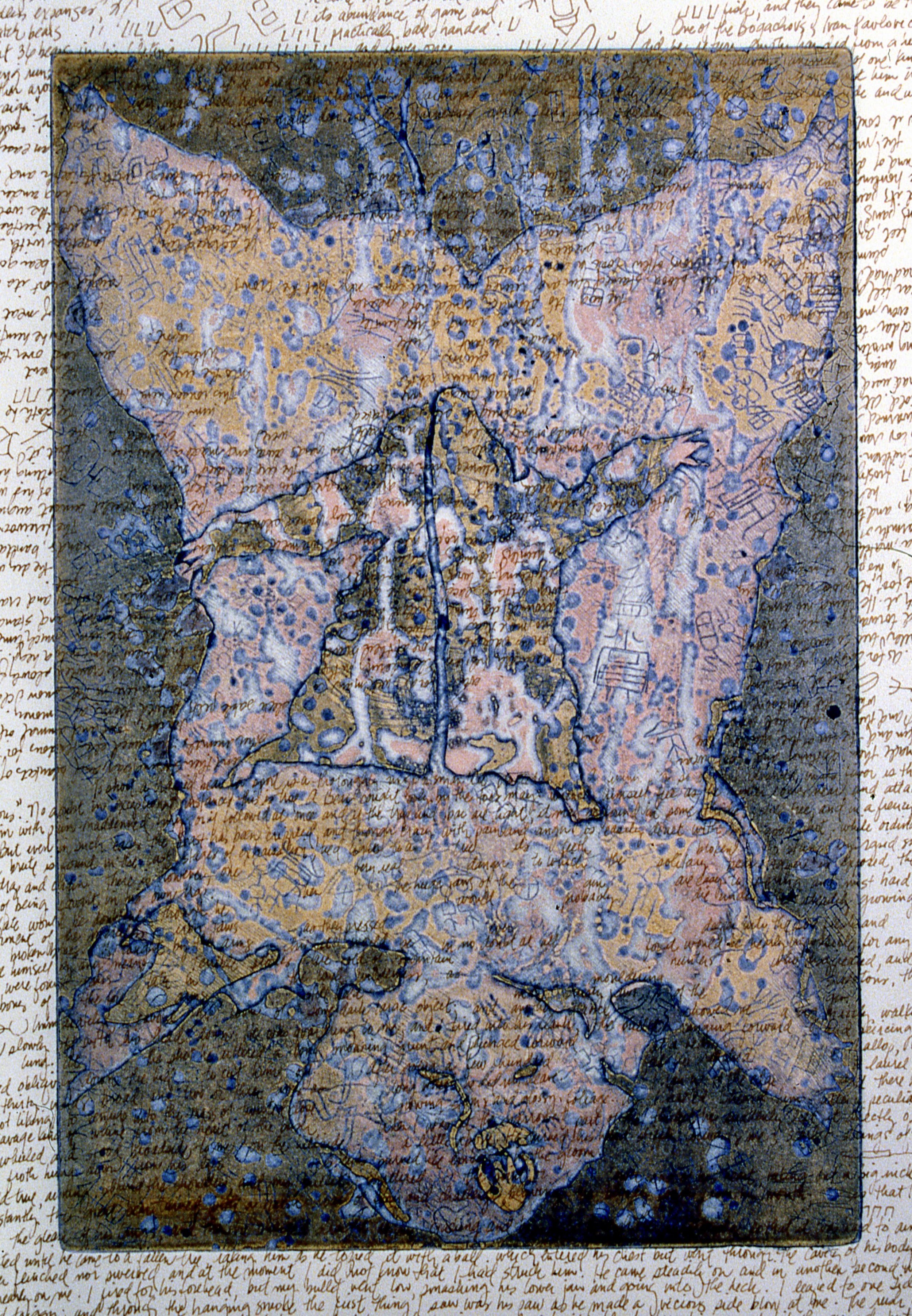  Bear Ghost, intaglio and ink, 15”x22” (image and script)