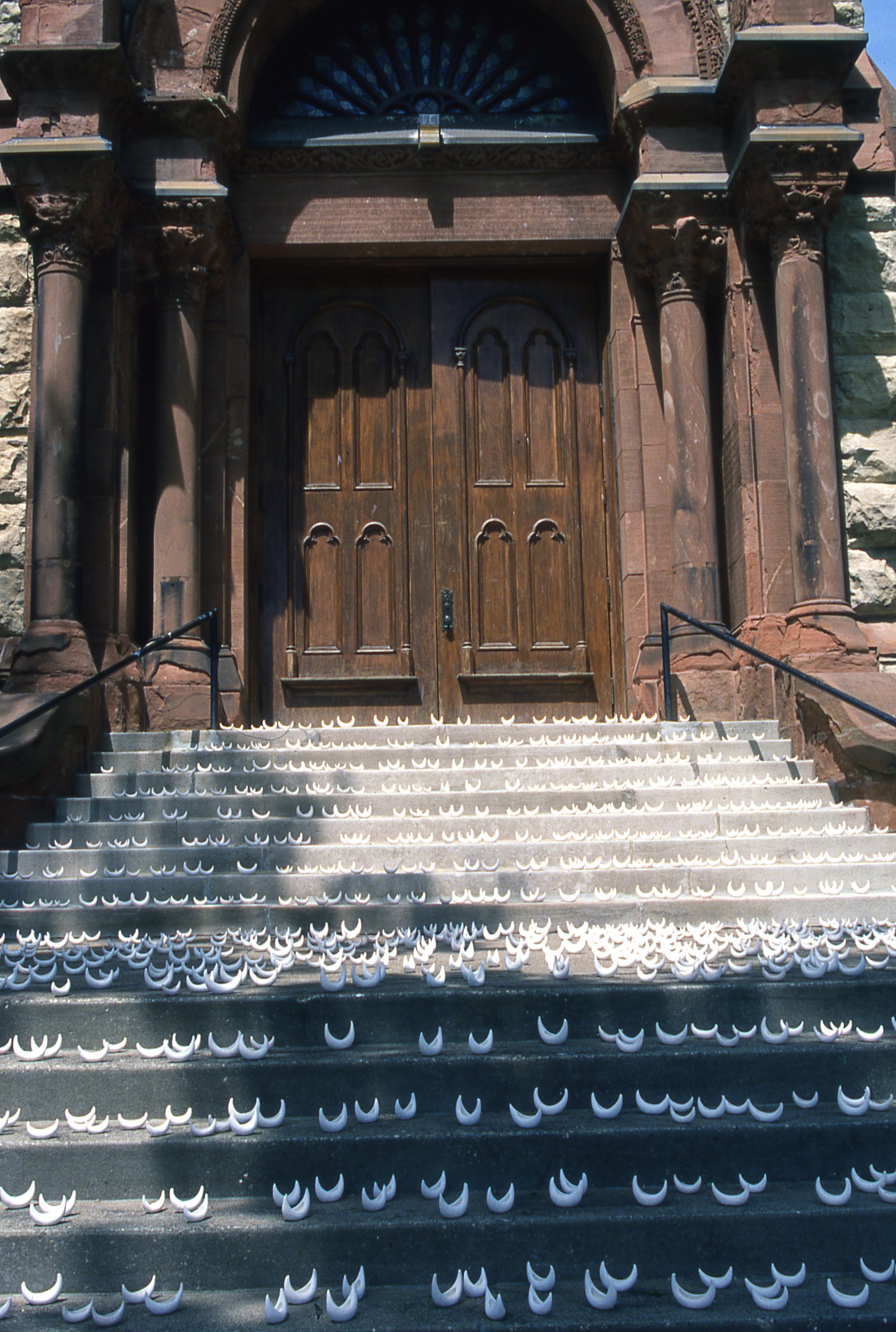 Fleet on Church Steps, wide view, LaCrosse, WI, KBDesrosiers, installation of clay forms.jpeg