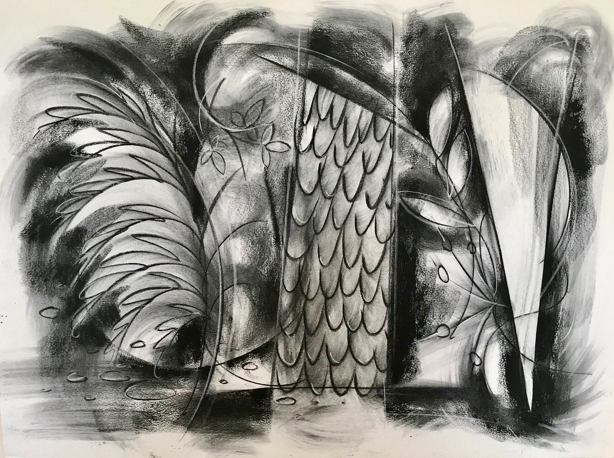 Village in Spring, KBDesrosiers, 30%22x22%22 charcoal and pastel.jpeg