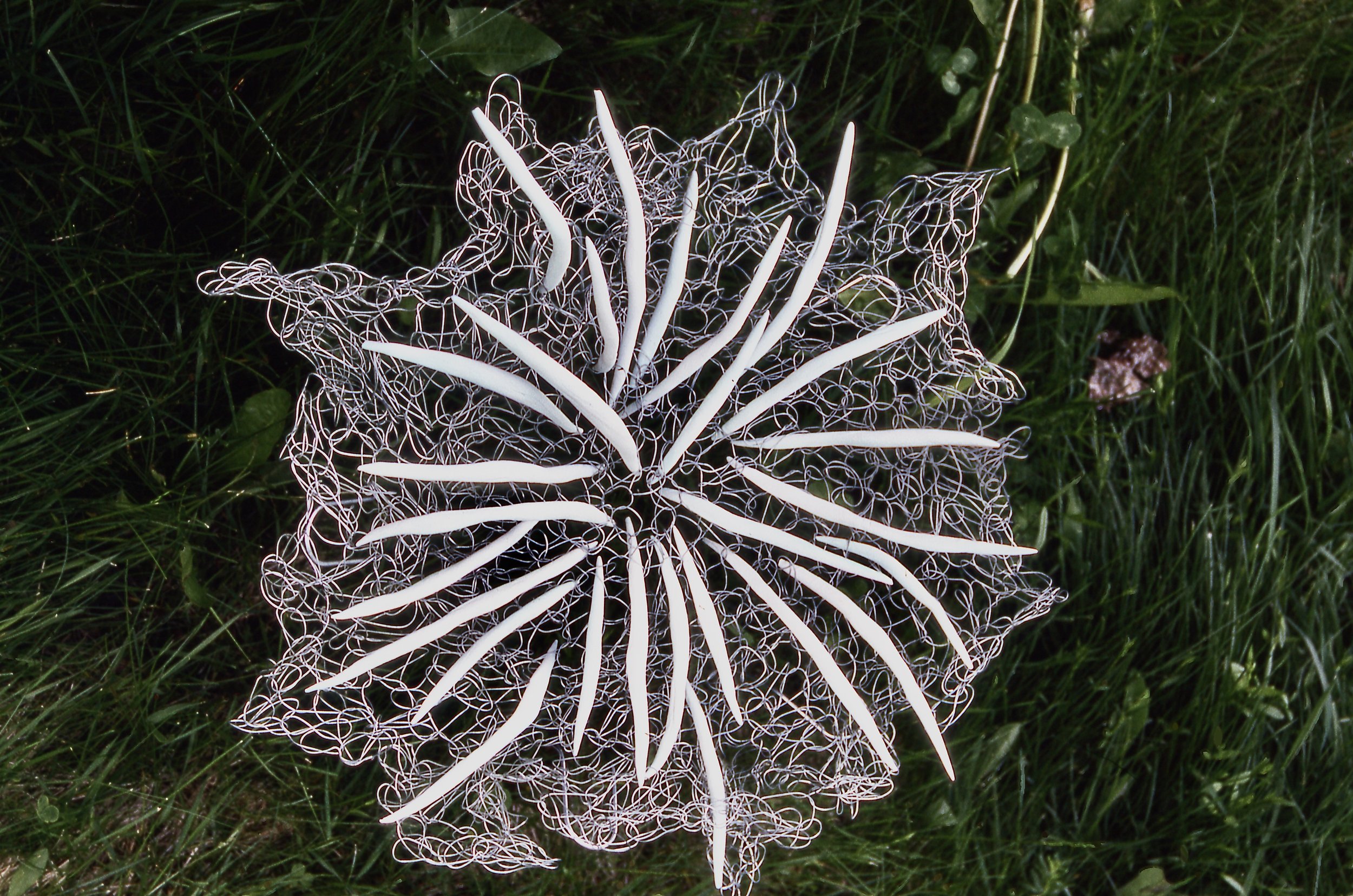 Web of Bones, KBDesrosiers, 12%22x12%22x6%22, crocheted wire and fired clay.jpeg