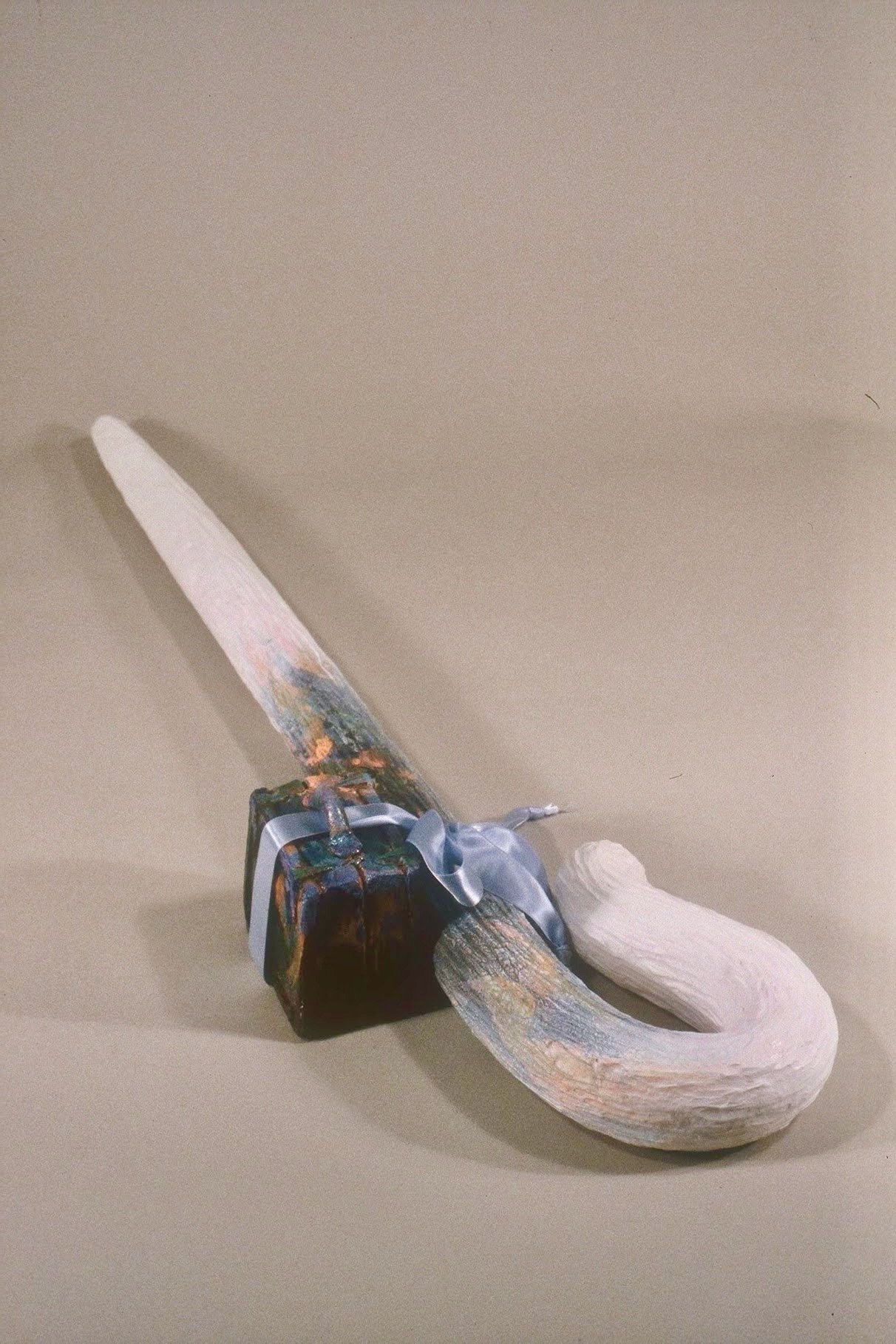 Cane and Suitcase, KBDesrosiers, 2.5%22x6%22x2.5'. fired and painted clay, acrylic, ribbon.jpeg