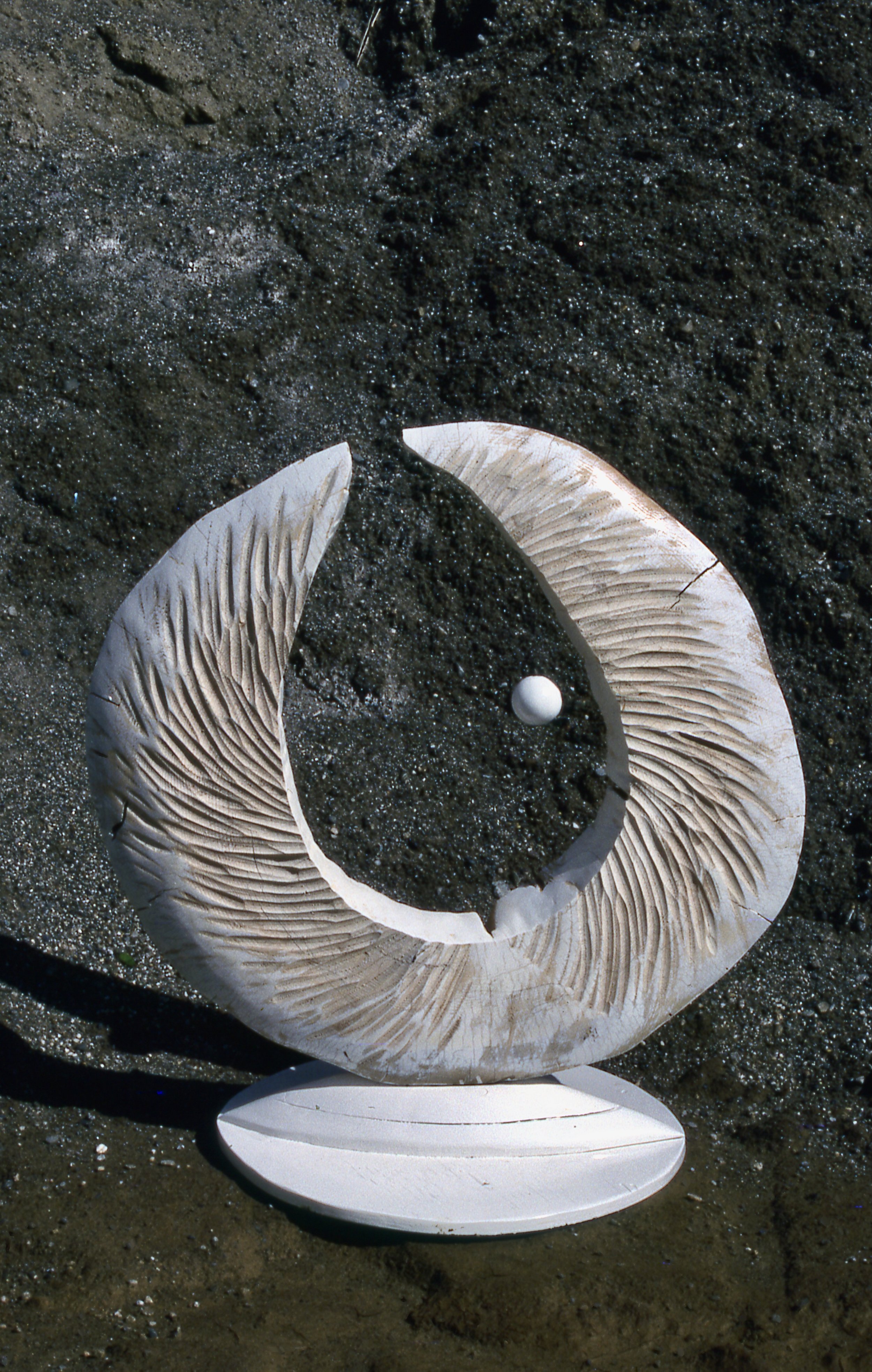 Universe Disc with Planet in Gravel Pit, KBDesrosiers, 24%22x24%22x4', carved and painted firewood.jpeg