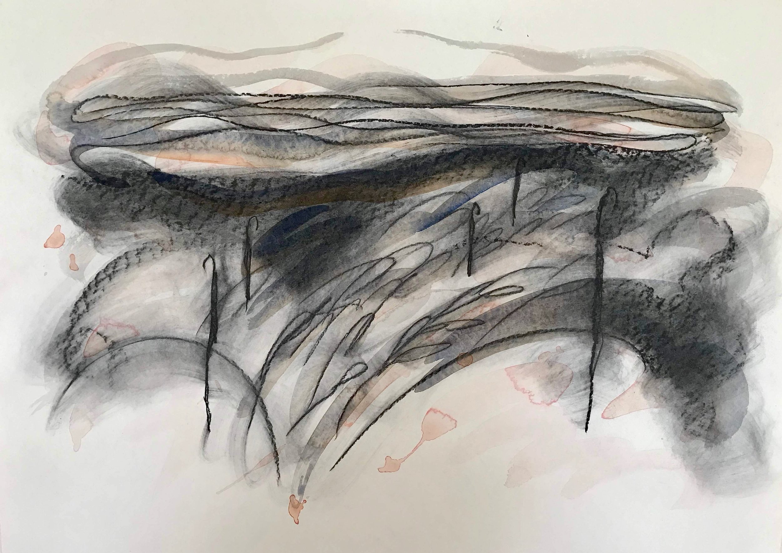 Low Clouds Over Fields, KBDesrosiers, 30%22x22%22,charcoal and watercolor.jpeg