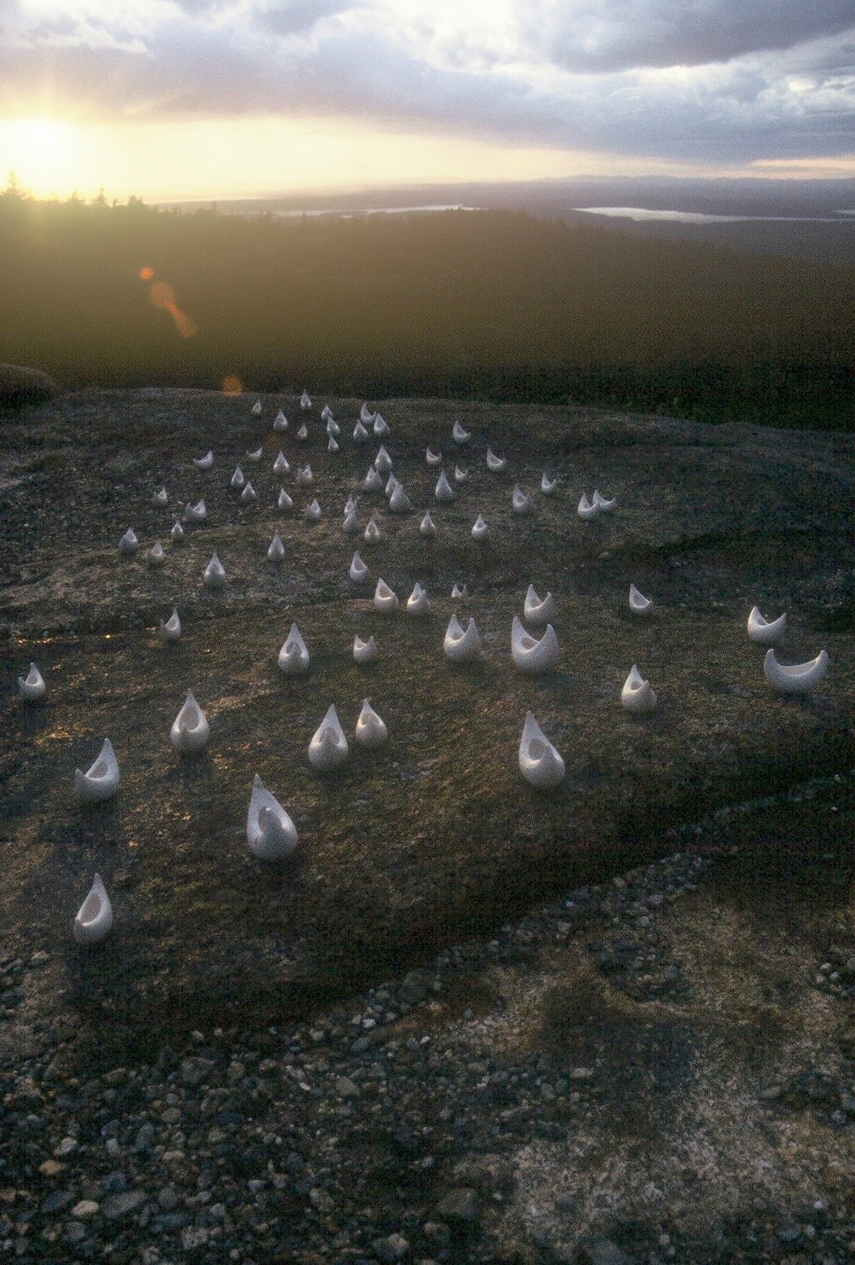 Fleet at dusk, Mount Cadillac, Acadia, ME, KBDesrosiers, installation of clay forms.jpeg