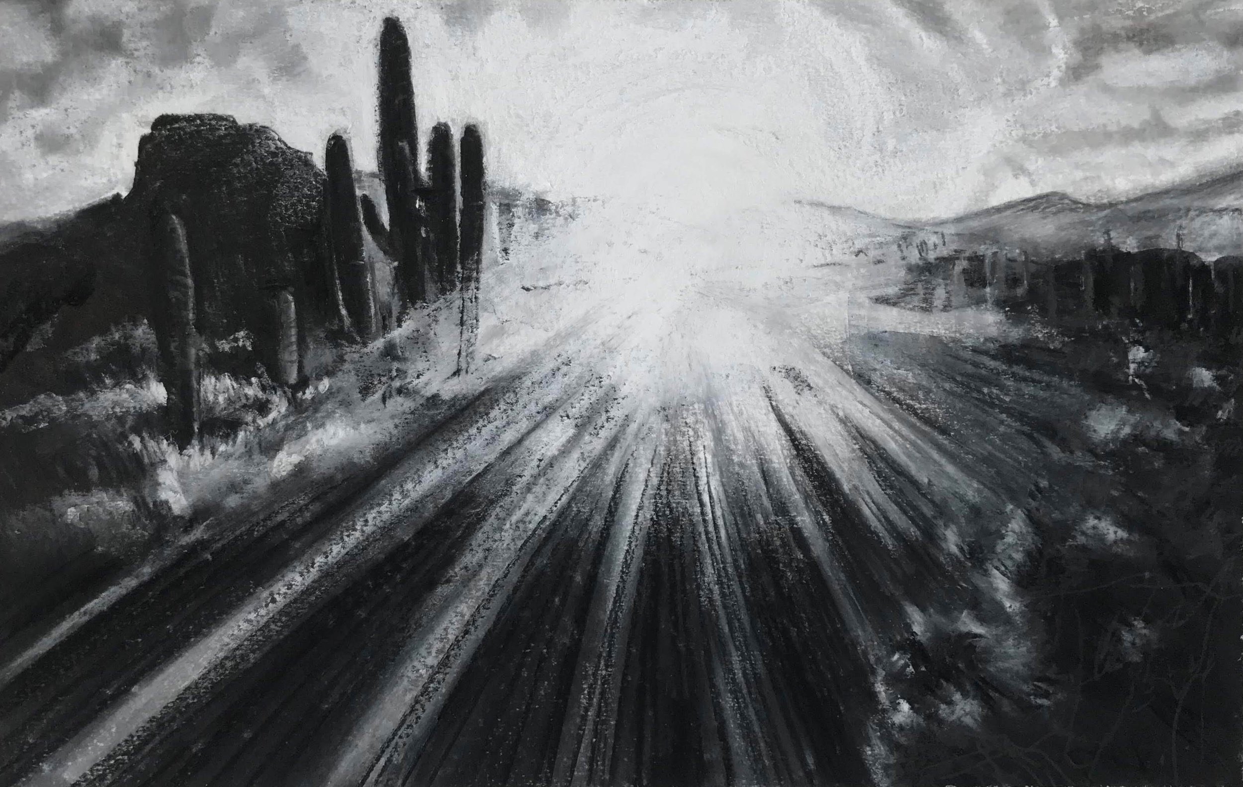 Sabino Sunset, KBDesrosiers, 8.5%22x5.25%22, charcoal and chalk.jpeg