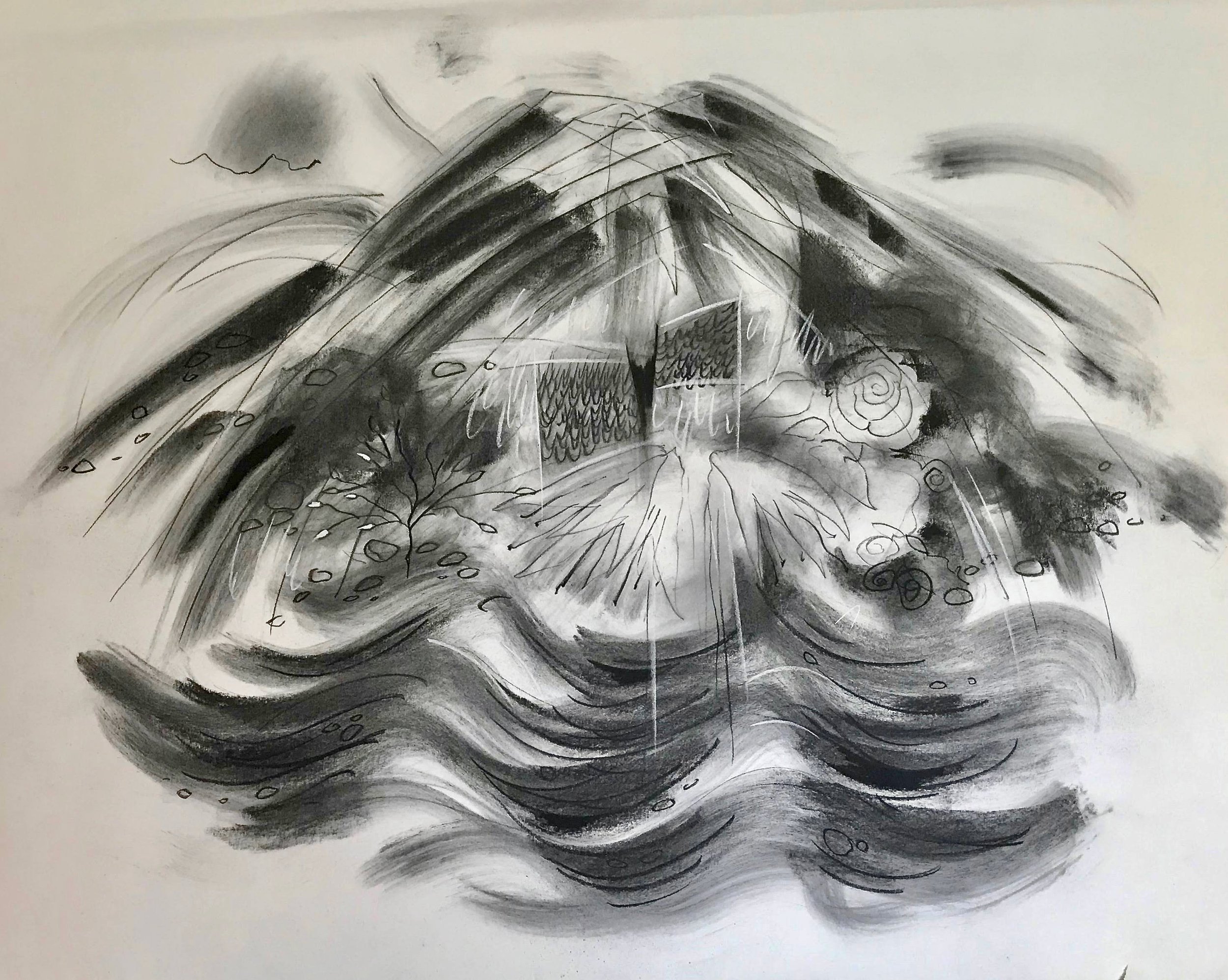 Village, Blue Hill, The Sea,KBDesrosiers,40%22x32%22, charcoal and pastel.jpeg