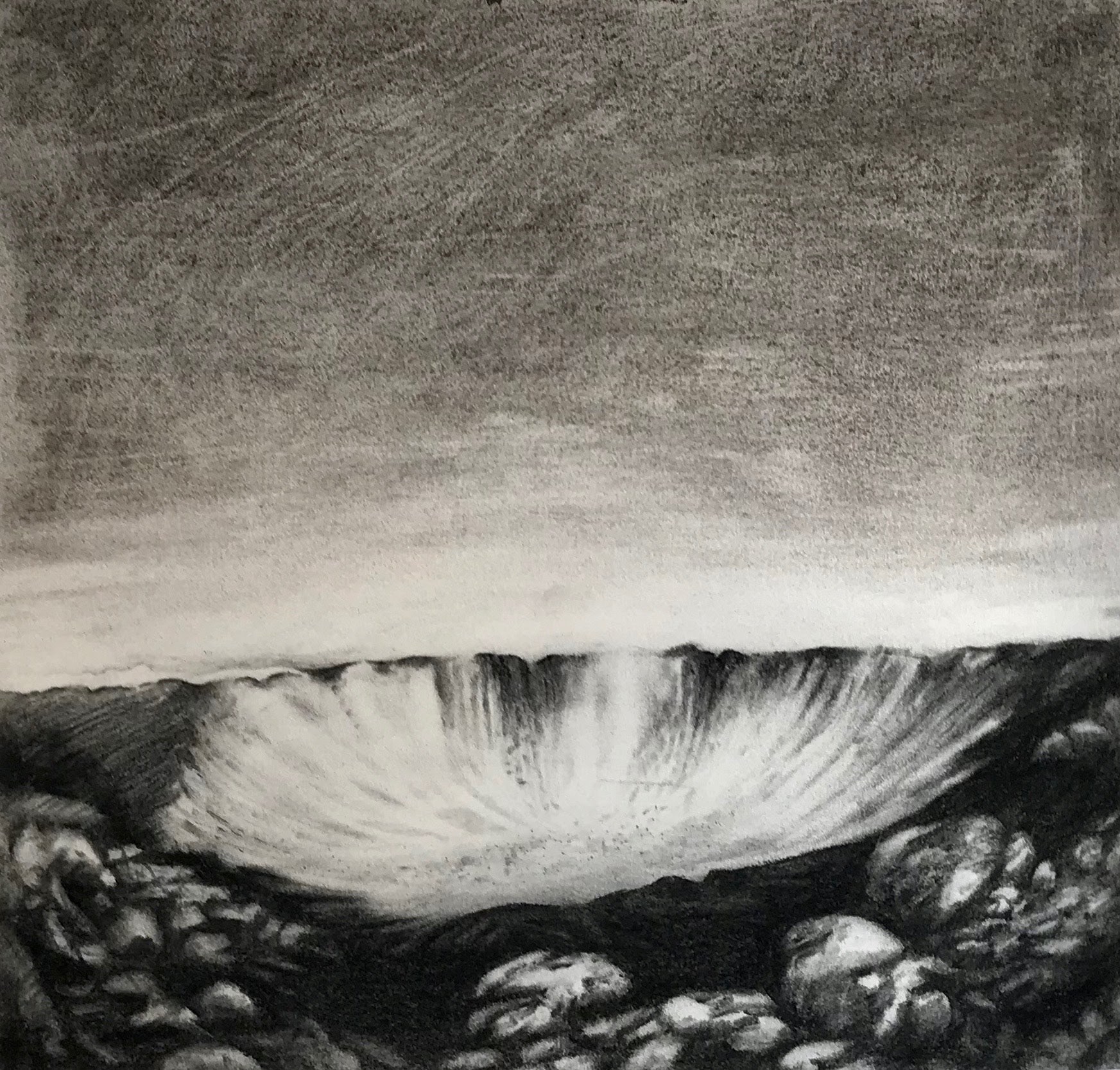 Meteor Crater-Planetisimal Bombardment,KBDesrosiers, 15%22x14%22, charcoal.jpeg