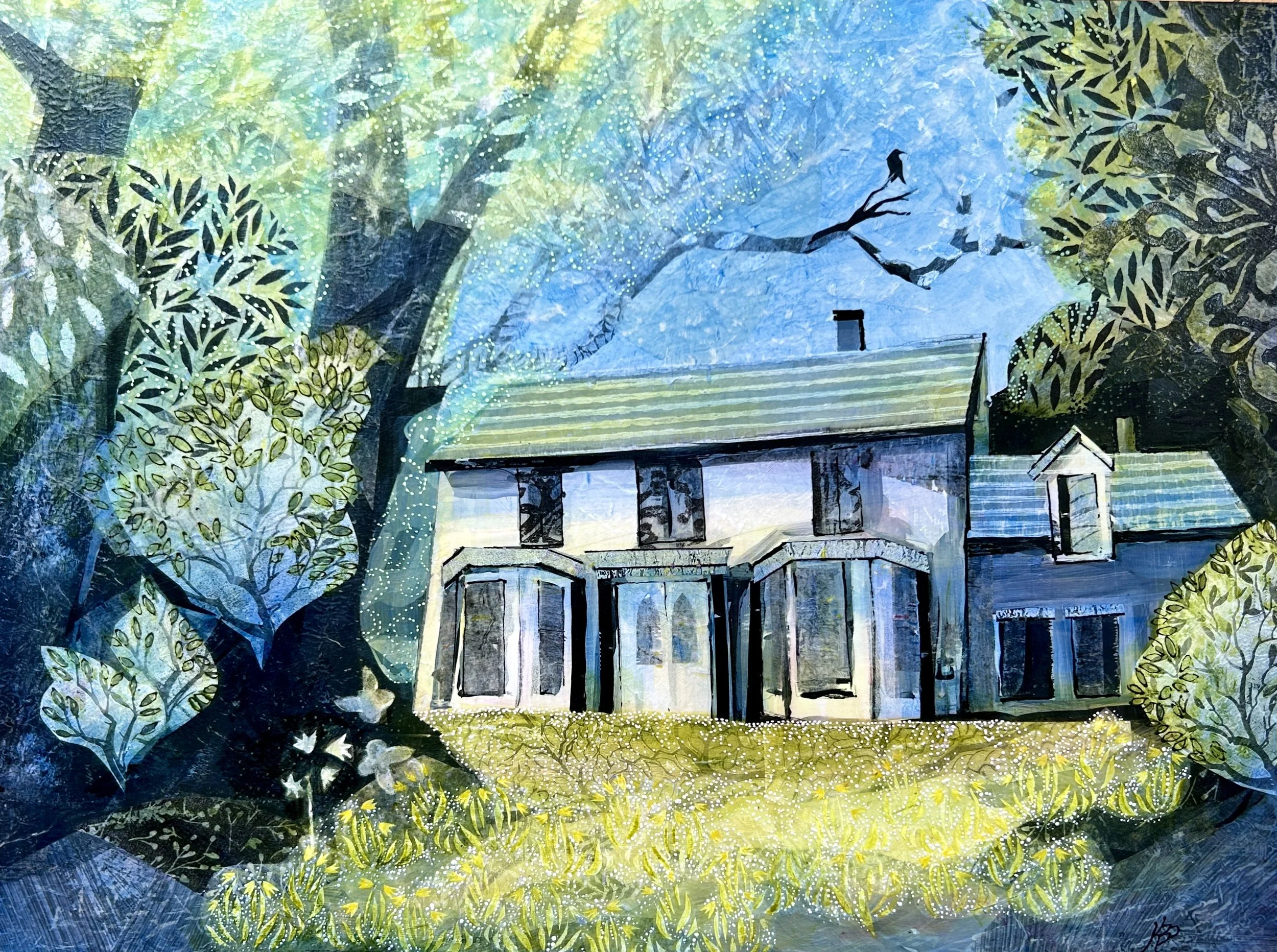'Spring, Freedom House' , 18"x24", was inspired by an old house in Freedom, Maine near where I live that sports a whole bank of cheerful spring bulbs. This painting has bright and fresh colors, lots of light, and the charm of old Maine. This painting