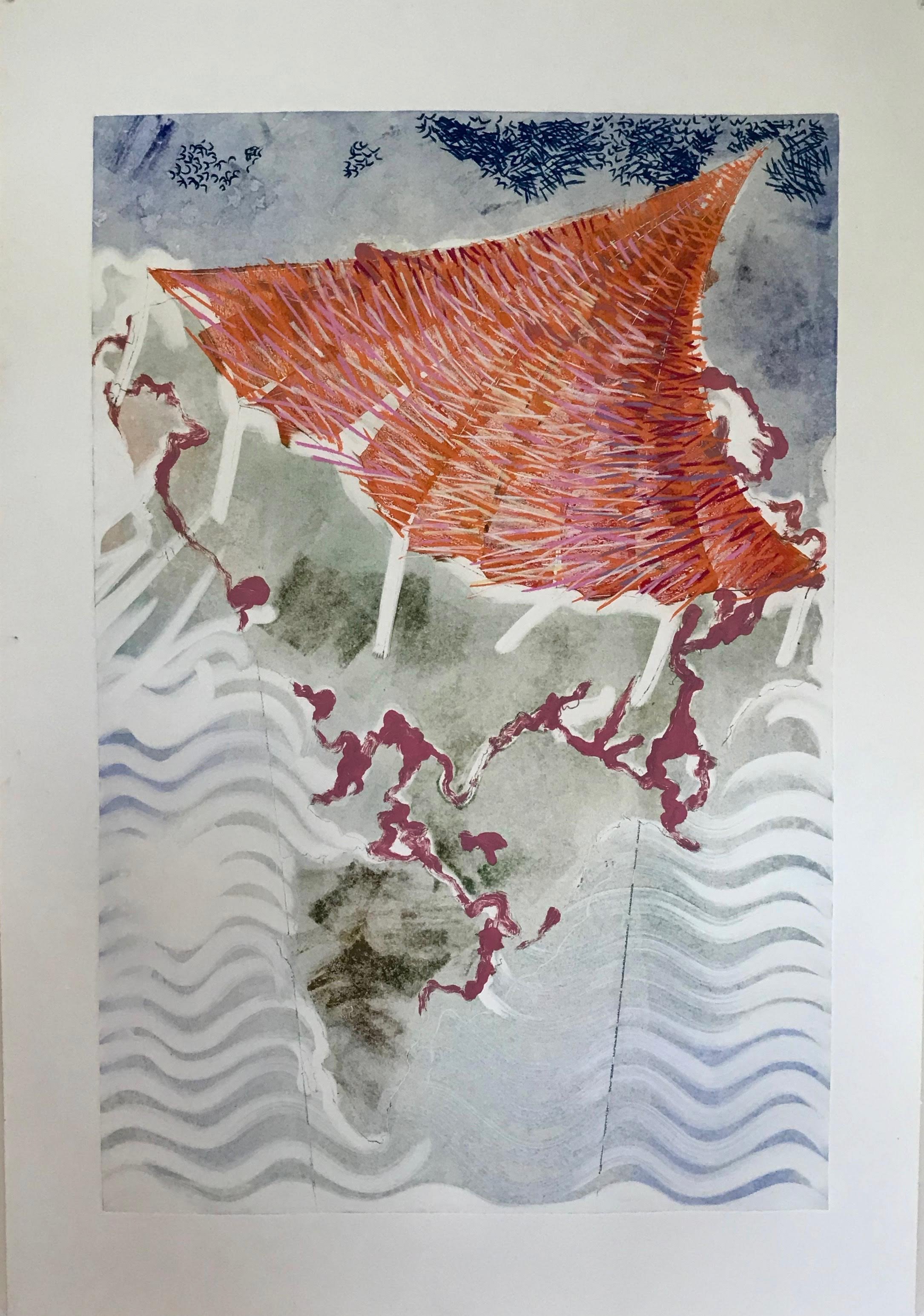 Thatched Tent, KBDesrosiers, 32%22x44%22, monoprint ghost and chalk on Arches.jpeg