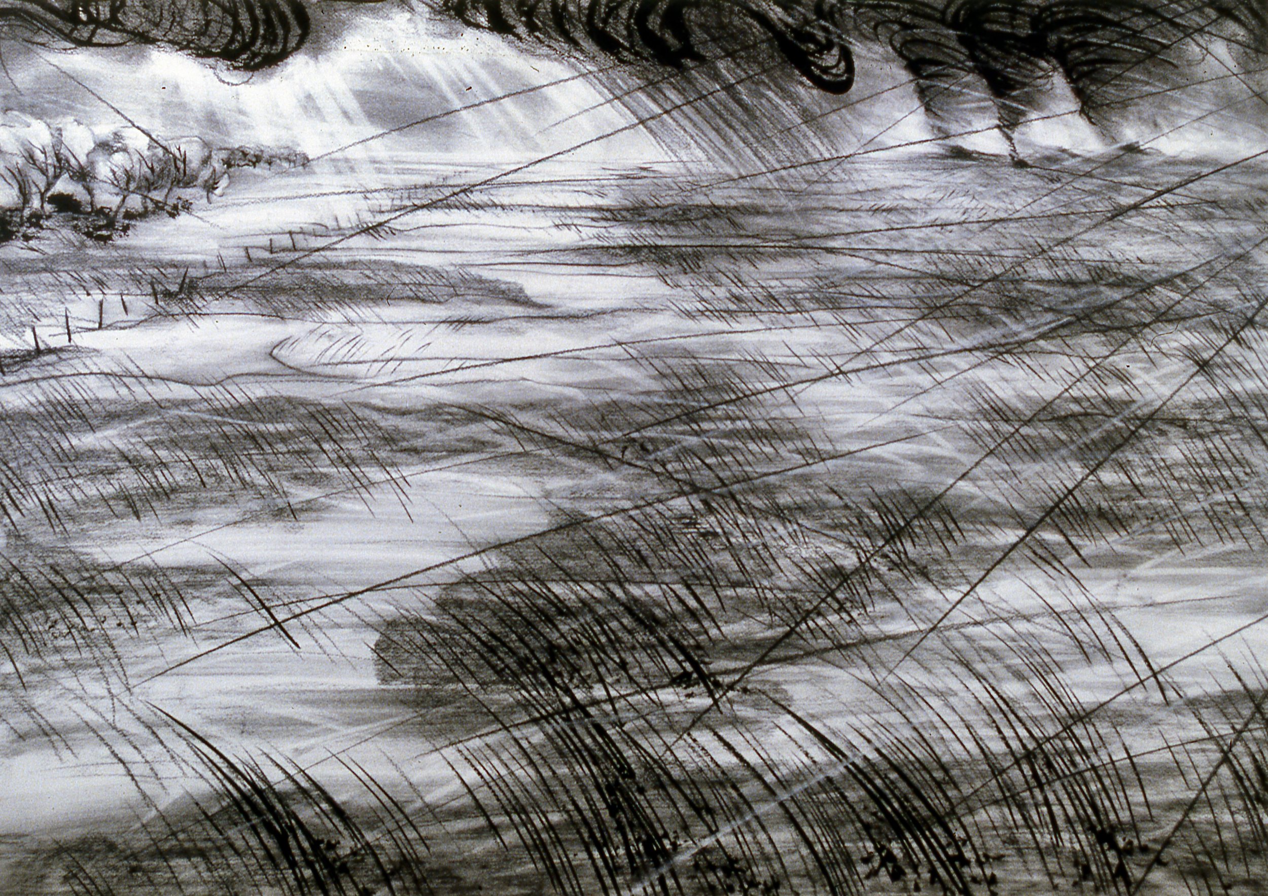 Three Twisters on the Horizon, KBDesrosiers, 35%22x26%22,charcoal, pastel, ink.jpeg