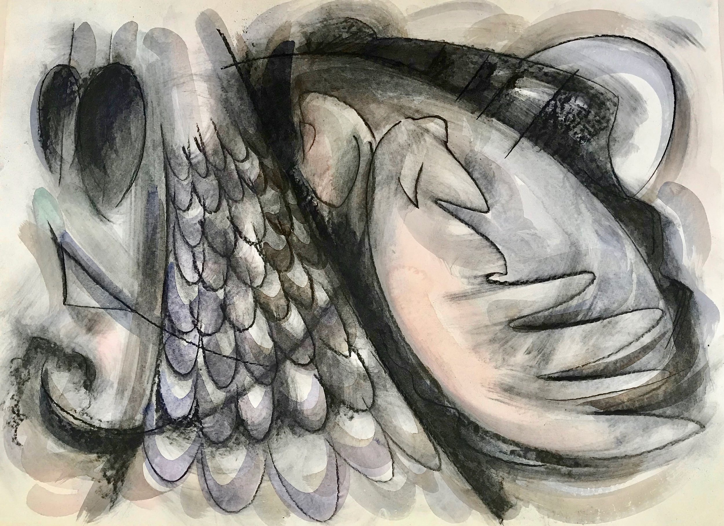 Village Dog Sleeping, KBDesrosiers, 30%22x22%22, charcoal and watercolor.jpeg