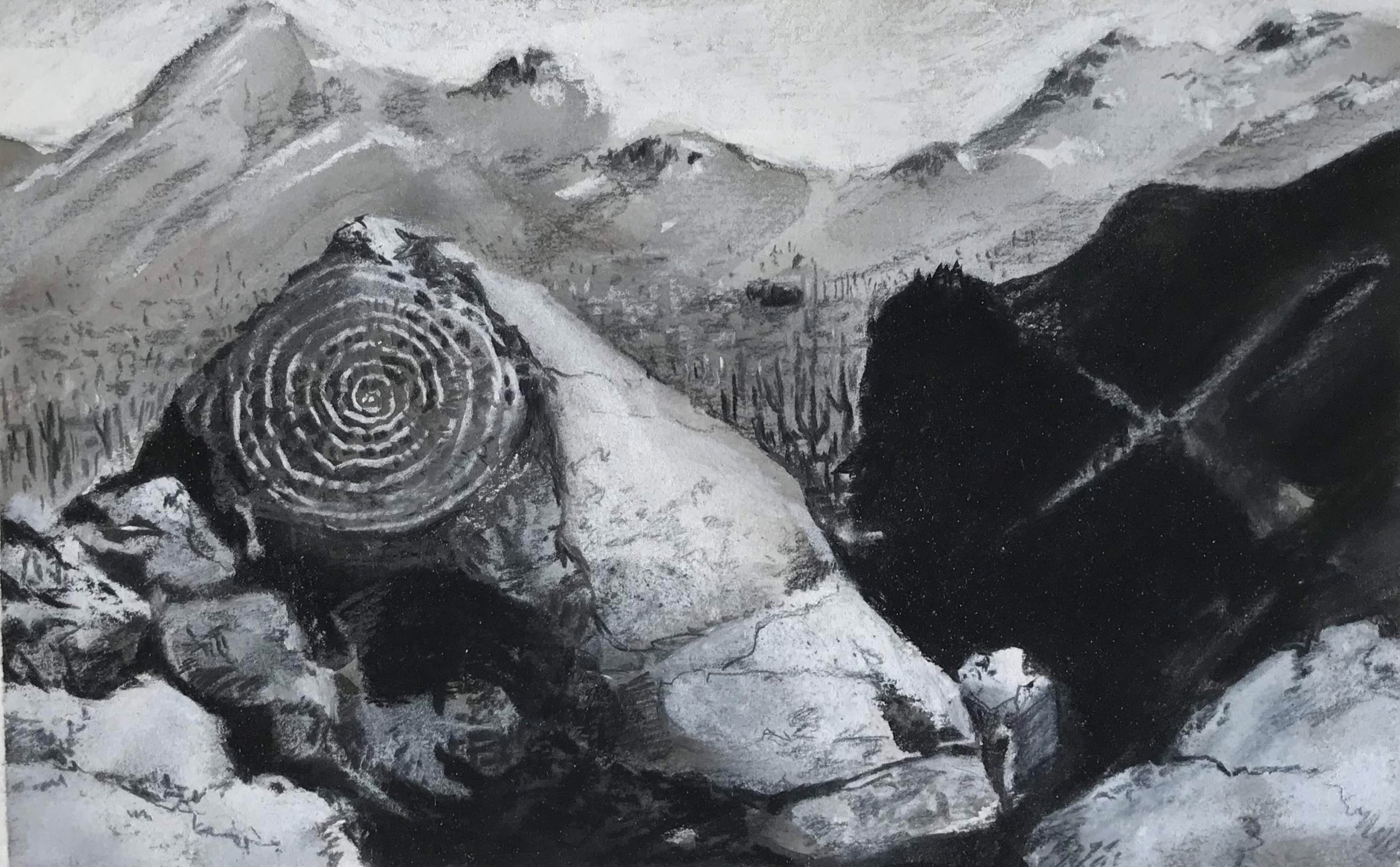 Petroglyph at Saguaro National Park, KBDesrosiers, 8.5%22x5.25%22, charcoal, chalk.jpeg